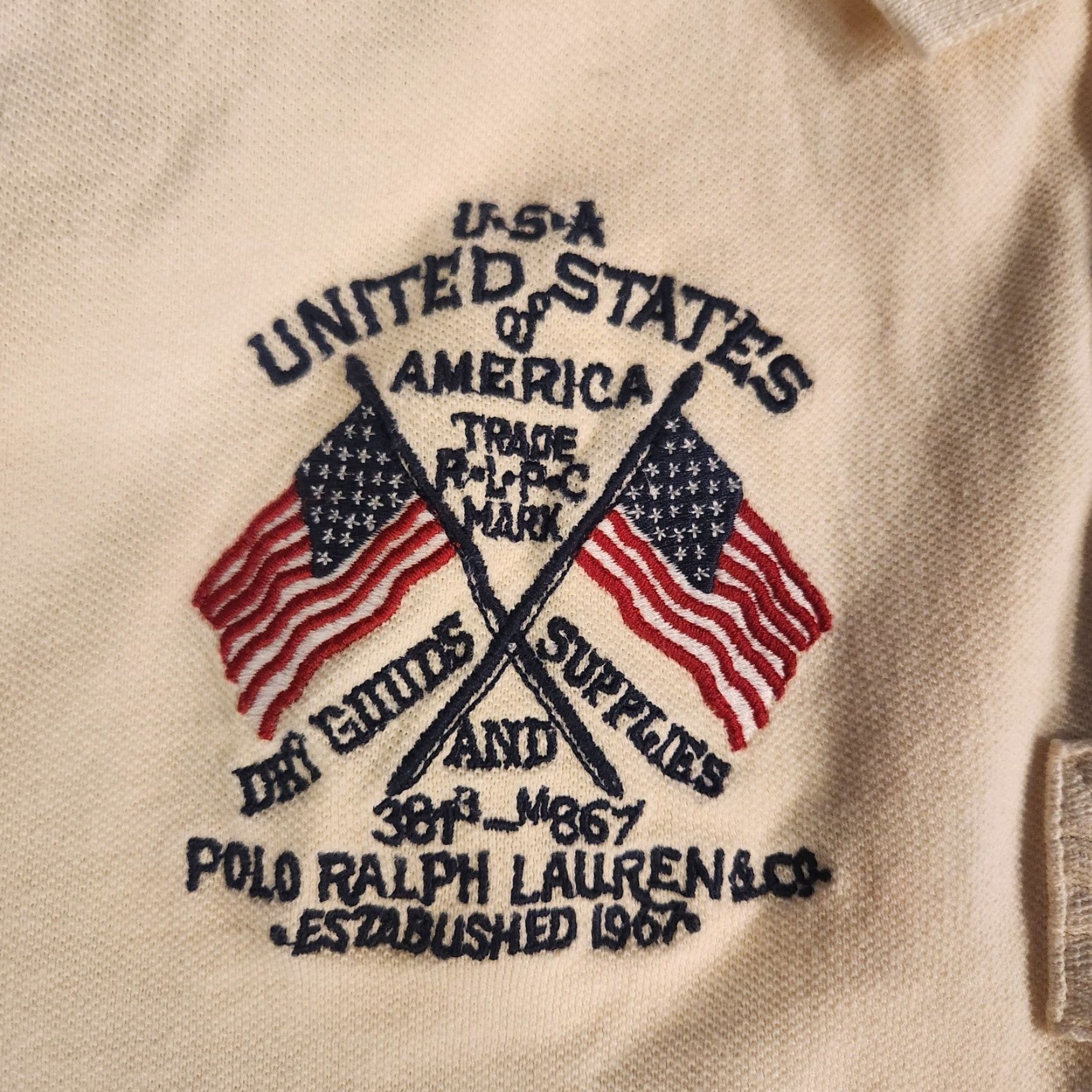 Polo Ralph Lauren VINTAGE Polo Ralph Lauren Polo USA Dry Goods Shirt Rugby Mens XL Embroidered Flag Ivory Size US XL / EU 56 / 4 - 5 Thumbnail