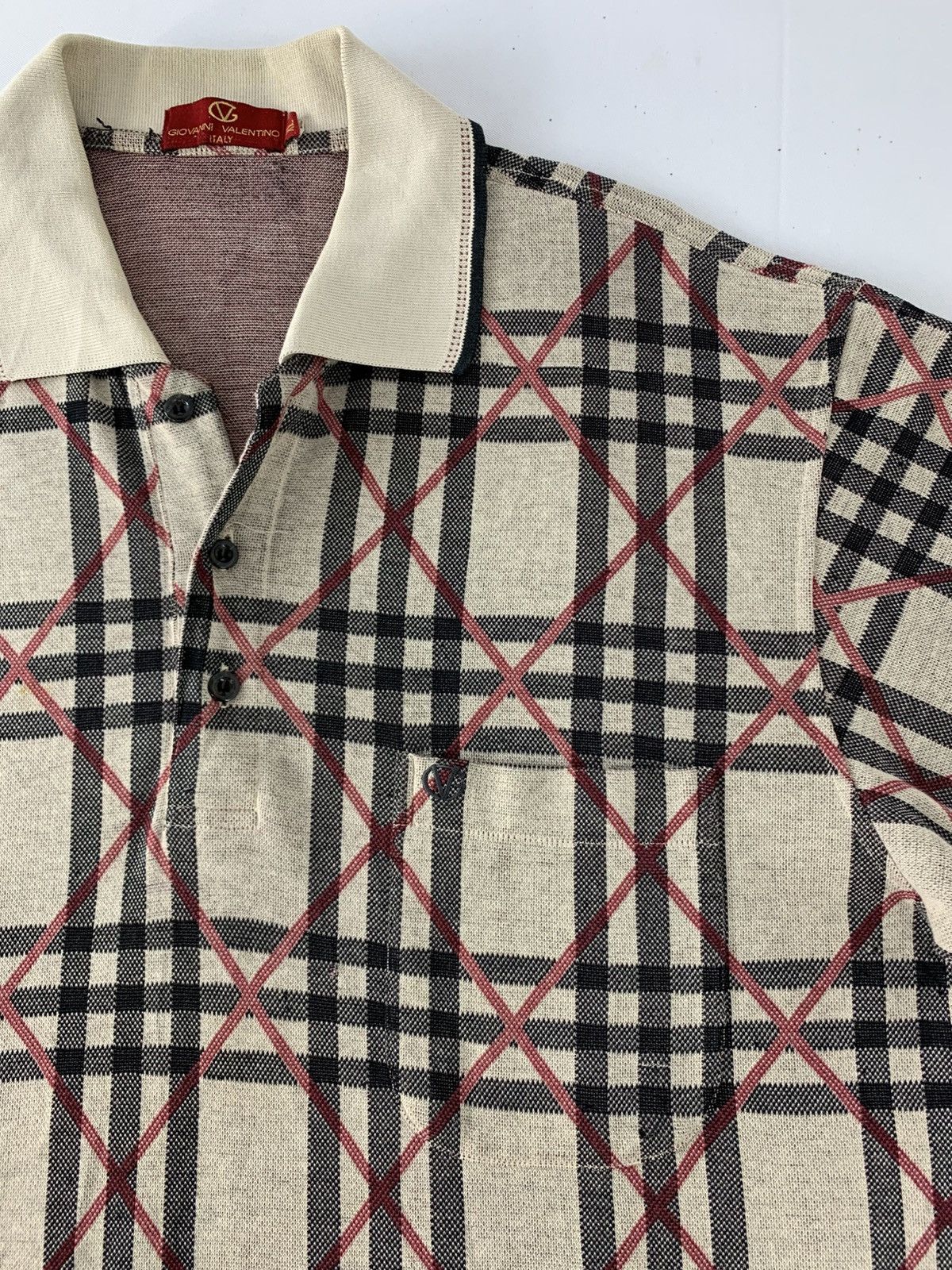 Giovanni Valentino 90s Giovanni Valentino Italy Checked Polo Tee Single Pocket Size US L / EU 52-54 / 3 - 4 Thumbnail