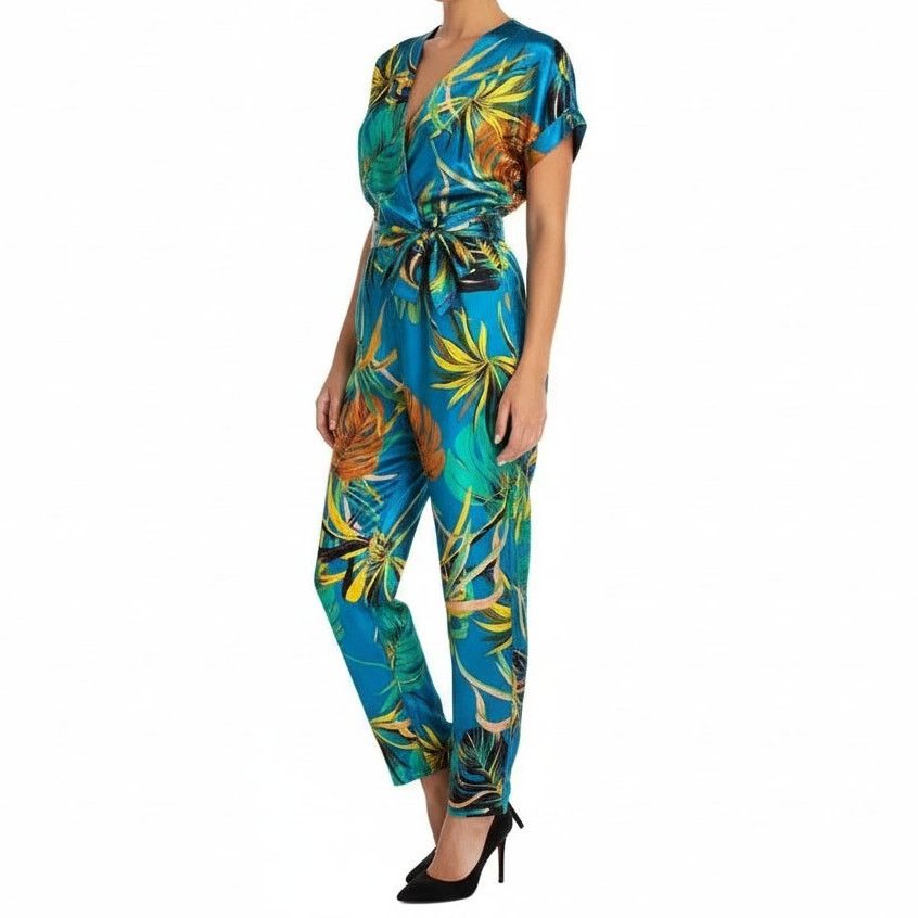 Zara Zara TRF Collection Green Printed Shortsleeve Jumpsuit, M Size 30" / US 8 / IT 44 - 6 Thumbnail