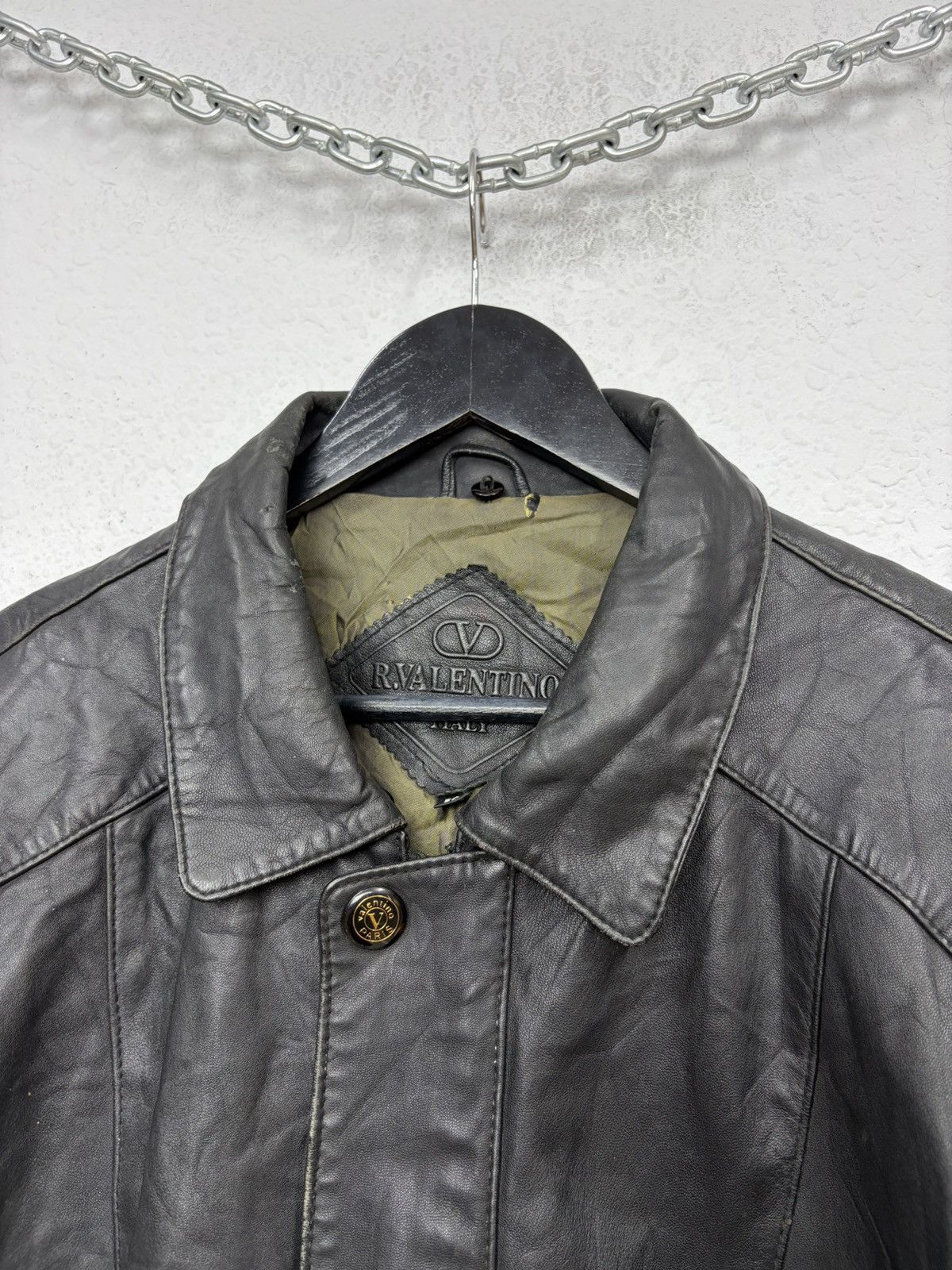 Valentino Vintage R.VALENTINO Black Leather Bomber Jacket Italy 90s Size US M / EU 48-50 / 2 - 13 Thumbnail