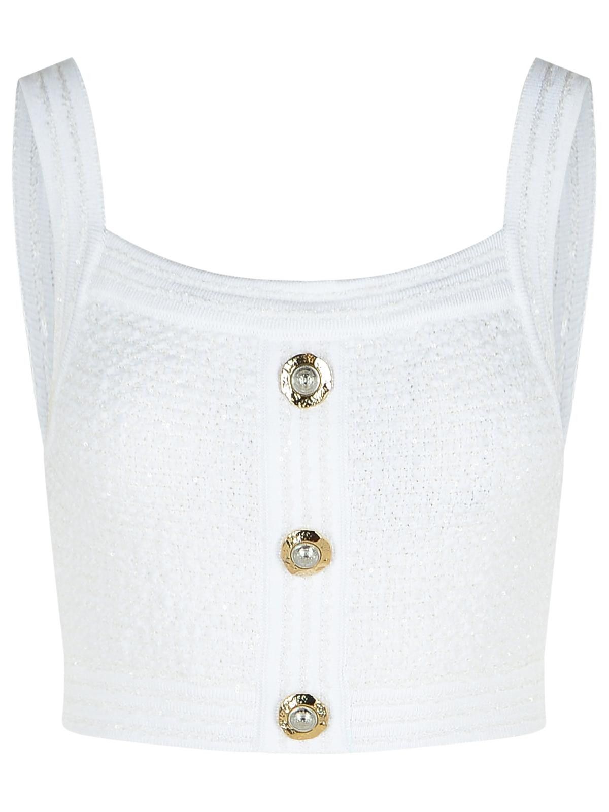 Balmain BALMAIN White Cotton Blend Top Size M / US 6-8 / IT 42-44 - 1 Thumbnail