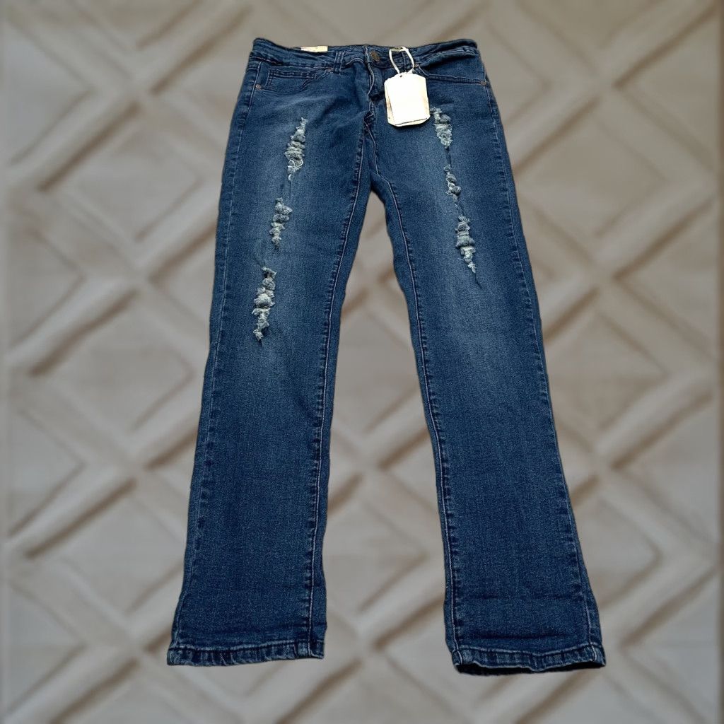 Vintage American Quality Jeans Juniors 13 High Rise Distressed Dark Blue 30x30 NWT Denim Size 34" / US 12 / IT 48 - 1 Thumbnail