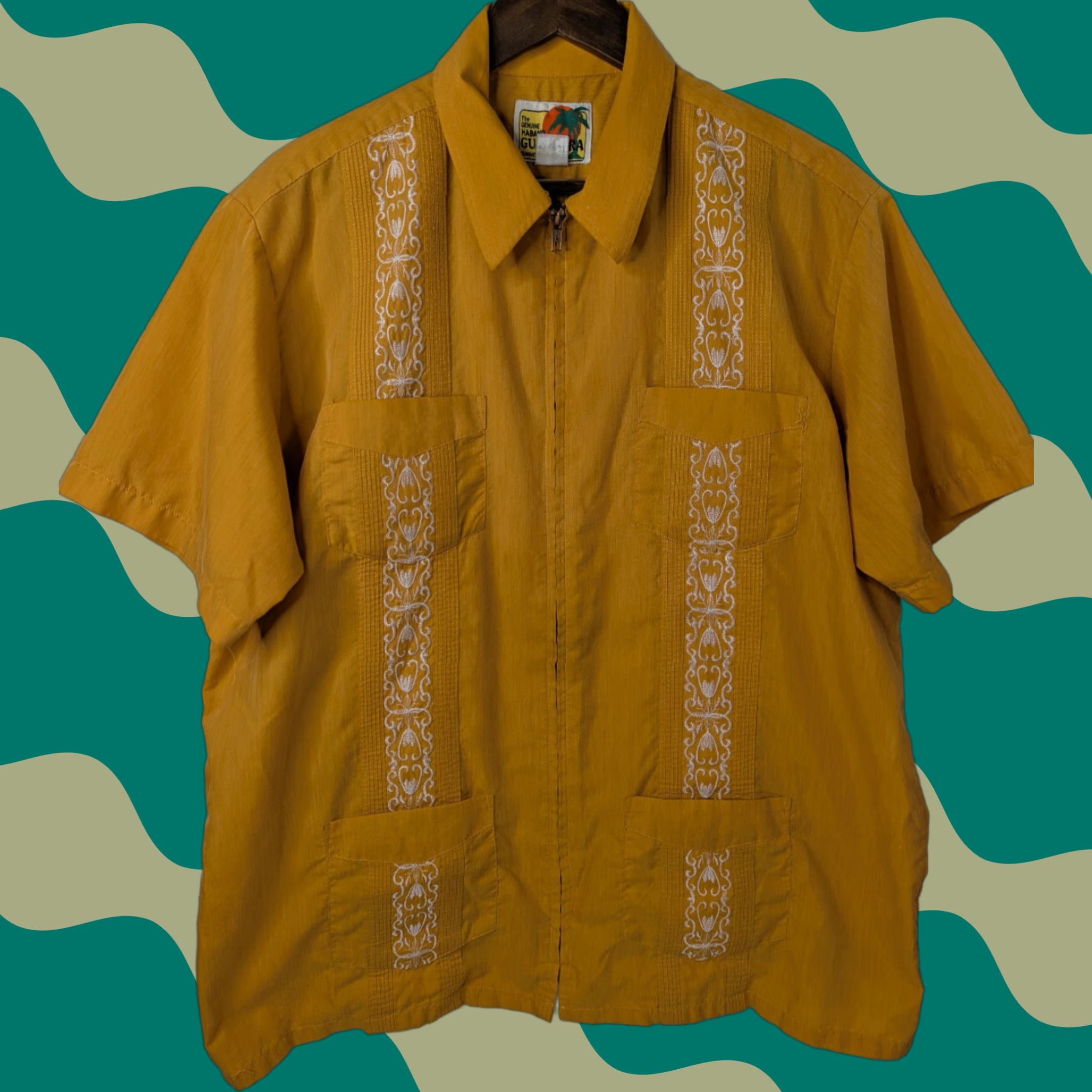 Haband Genuine Haband Guayabera Shirt Men L Yellow Full Zip Short Sleeve Cuban Size US L / EU 52-54 / 3 - 1 Thumbnail