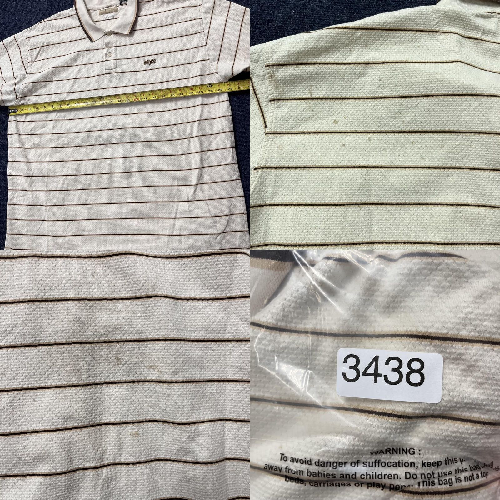 Enyce Y2K Enyce Polo Shirt Mens 3XL White Brown Stripe Textured Cotton Streetwear Shirt Mens 3XL White Brown Striped Cotton Enyce Polo Shirt Size US XXL / EU 58 / 5 - 8 Thumbnail