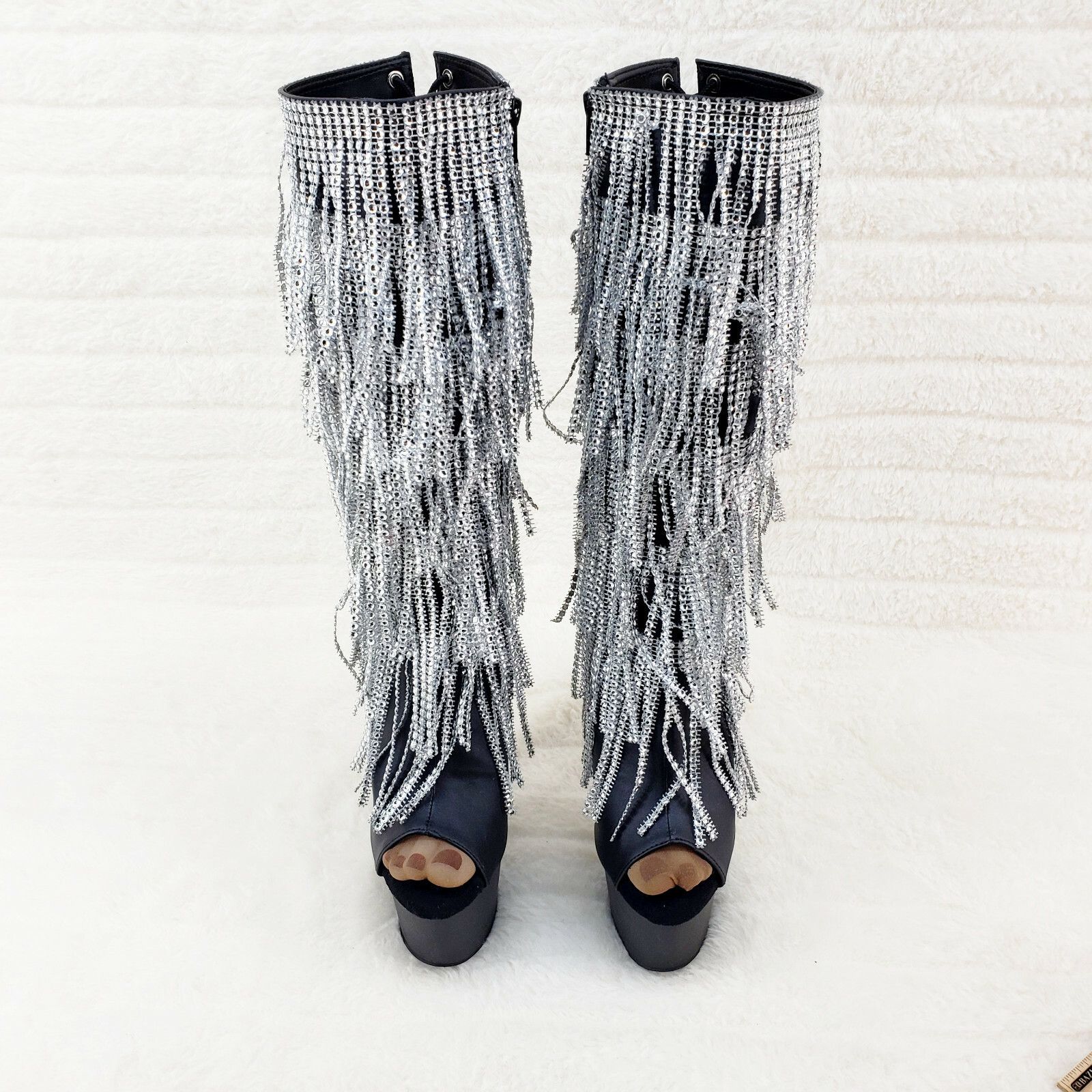 Other Adore 2024 Silver Fringe Black Platform 7" High Heel Fringe Size US 11 / IT 41 - 4 Thumbnail