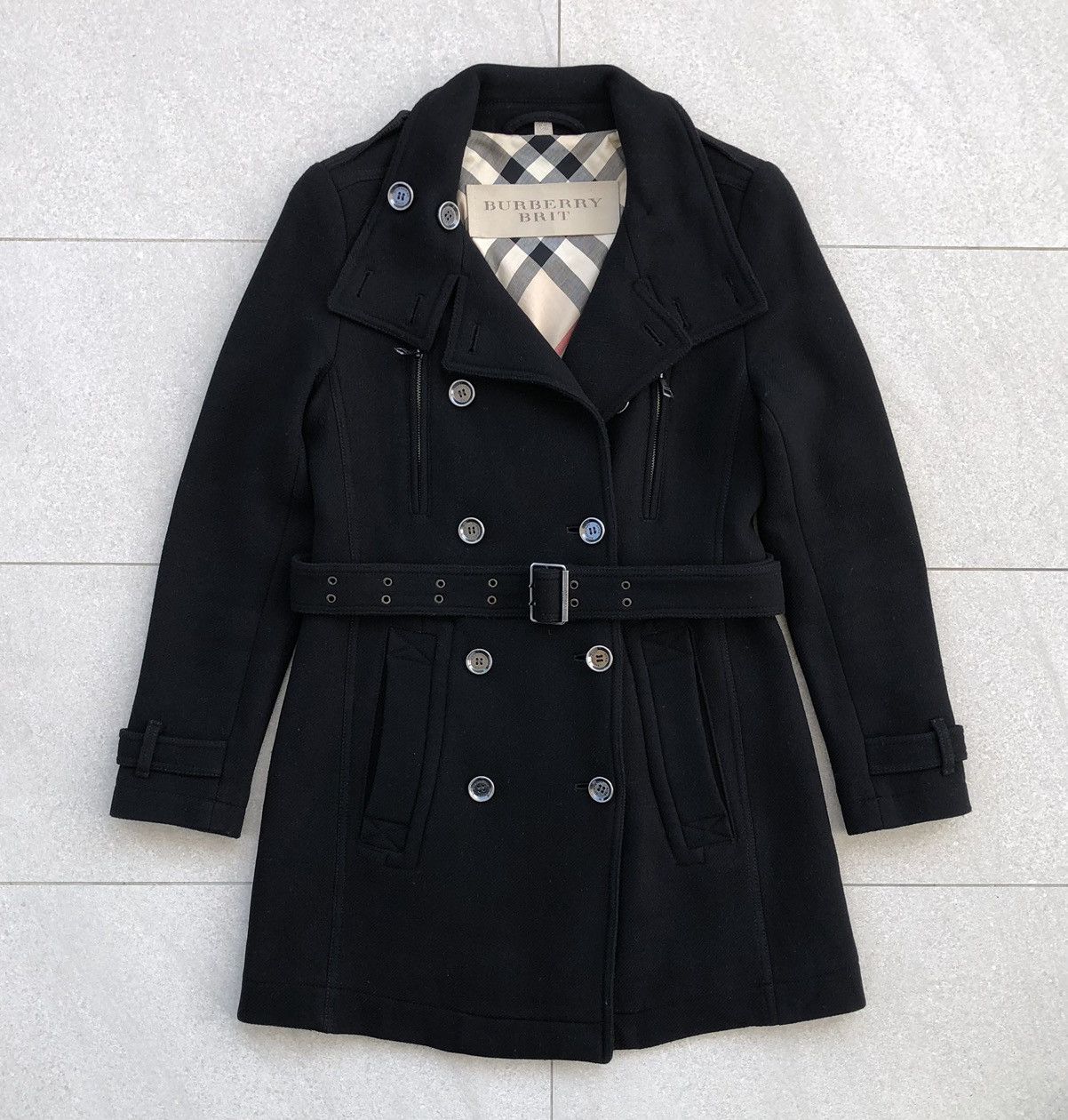 Burberry Burberry Brit Black Wool Blend Zip-Pocket Trench Coat Size M / US 6-8 / IT 42-44 - 6 Thumbnail