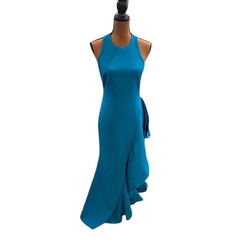 Badgley Mischka Badgley Mischka Bright Aqua Sleeveless Ruffle Maxi Gown Size XS / US 0-2 / IT 36-38 - 1 Thumbnail