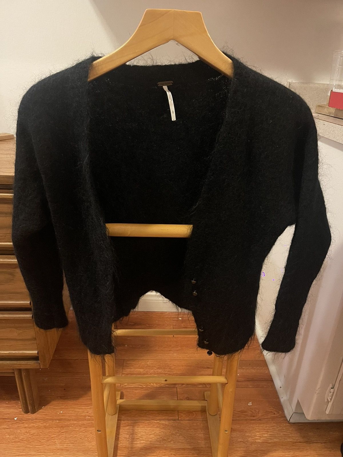 Free People Free People Black Fuzzy Knit Cardigan Sweater - Size L Size US L / EU 52-54 / 3 - 1 Thumbnail