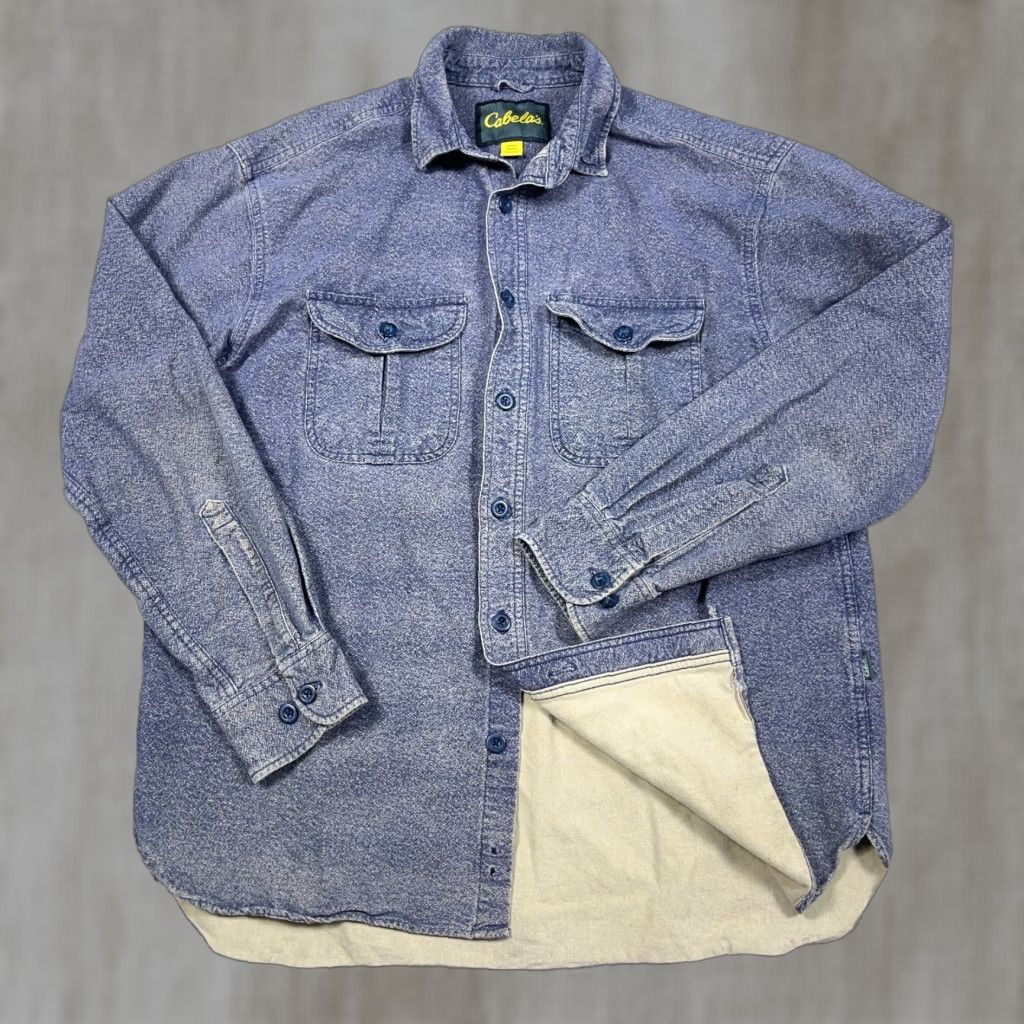 Vintage Cabelas Shirt Adult Large Blue Button Up Chamois Cloth Camp Shacket Faded Mens Size US L / EU 52-54 / 3 - 1 Thumbnail