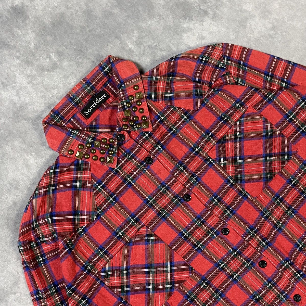 Japanese Brand Sorridere Studded Tartan Flannel Shirt Plaid Punk Archive Size US L / EU 52-54 / 3 - 2 Thumbnail