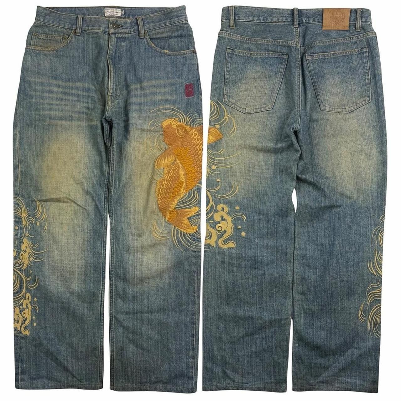 Karakuri Tamashii Karakuri Tamashii Embroidered Koi Japanese Jeans - Waist 33 Size US 33 - 1 Thumbnail