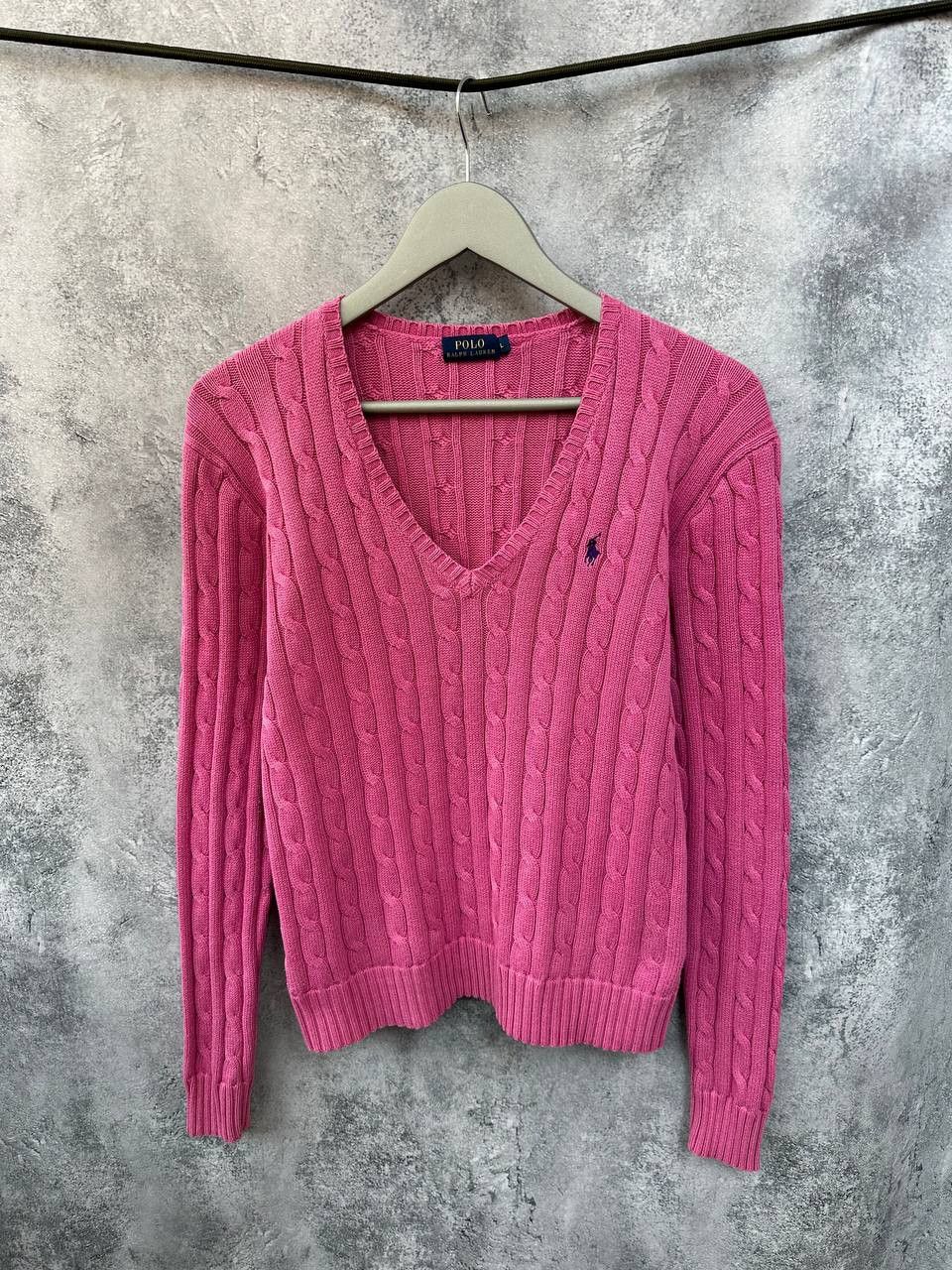 Polo Ralph Lauren Cable Knit V-Neck Sweater Pink Pullover