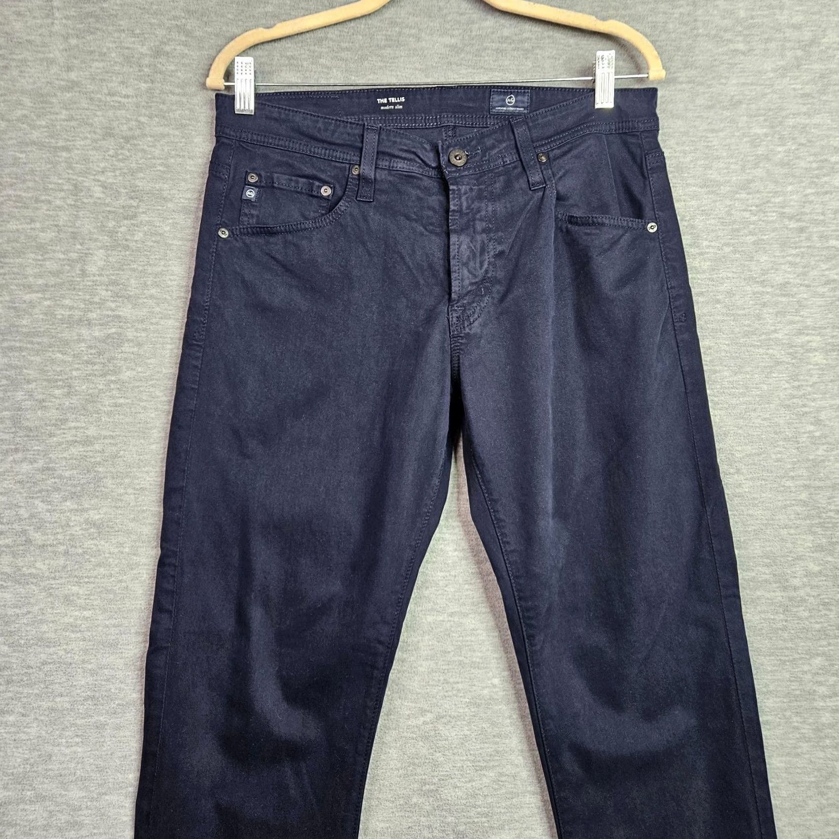 Vintage AG Adriano Goldschmied The Tellis Modern Slim Men’s Navy Pant 31x29 Slim Fit Straight 5-Pocket Denim Blue Wool/Cotton Regular Pants Mens Size US 31 - 3 Thumbnail