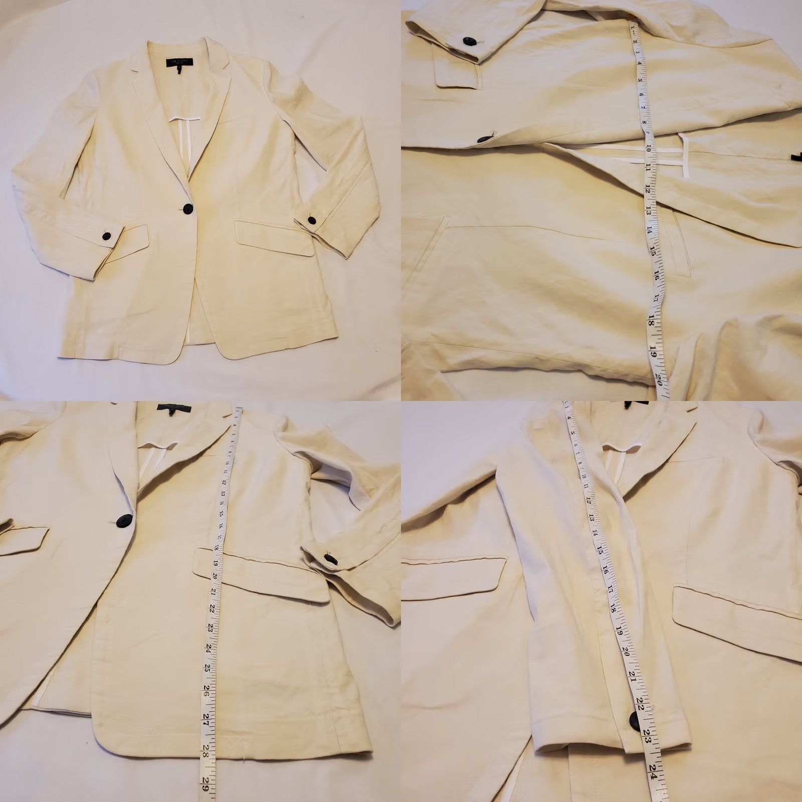 Rag & Bone Rag & Bone Blazer Ivory Linen Classic Mid-Length 1 Button Size 4 Women Shirt/Coat Bohemian/Preppy, Office, Workwear Size S / US 4 / IT 40 - 9 Thumbnail