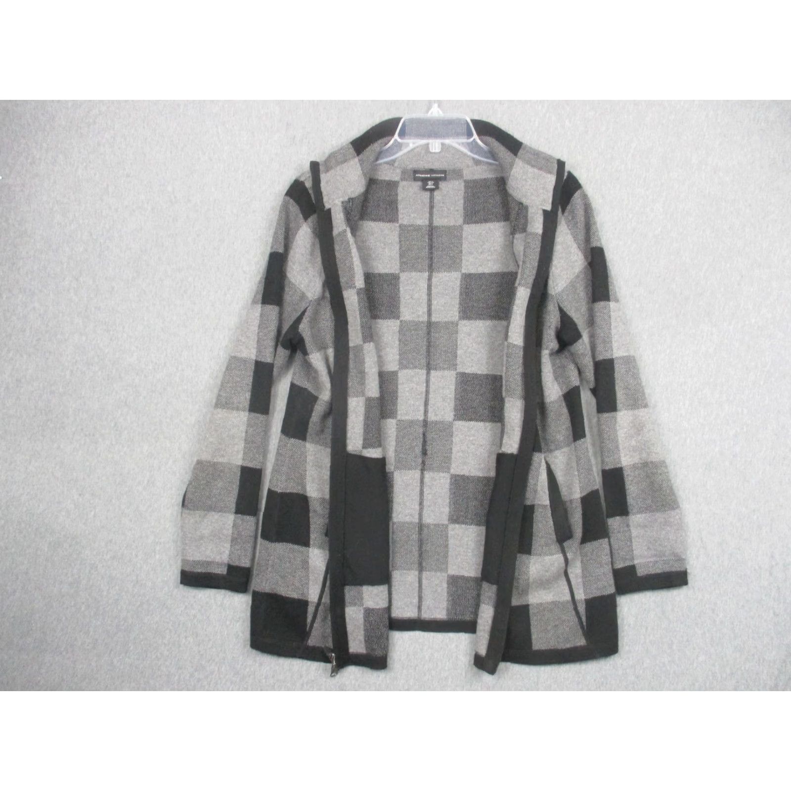 Vintage VINTAGE Adrienne Vittadini Sweater Womens Large Gray Plaid Full Zip Mock Neck Size L / US 10 / IT 46 - 4 Thumbnail