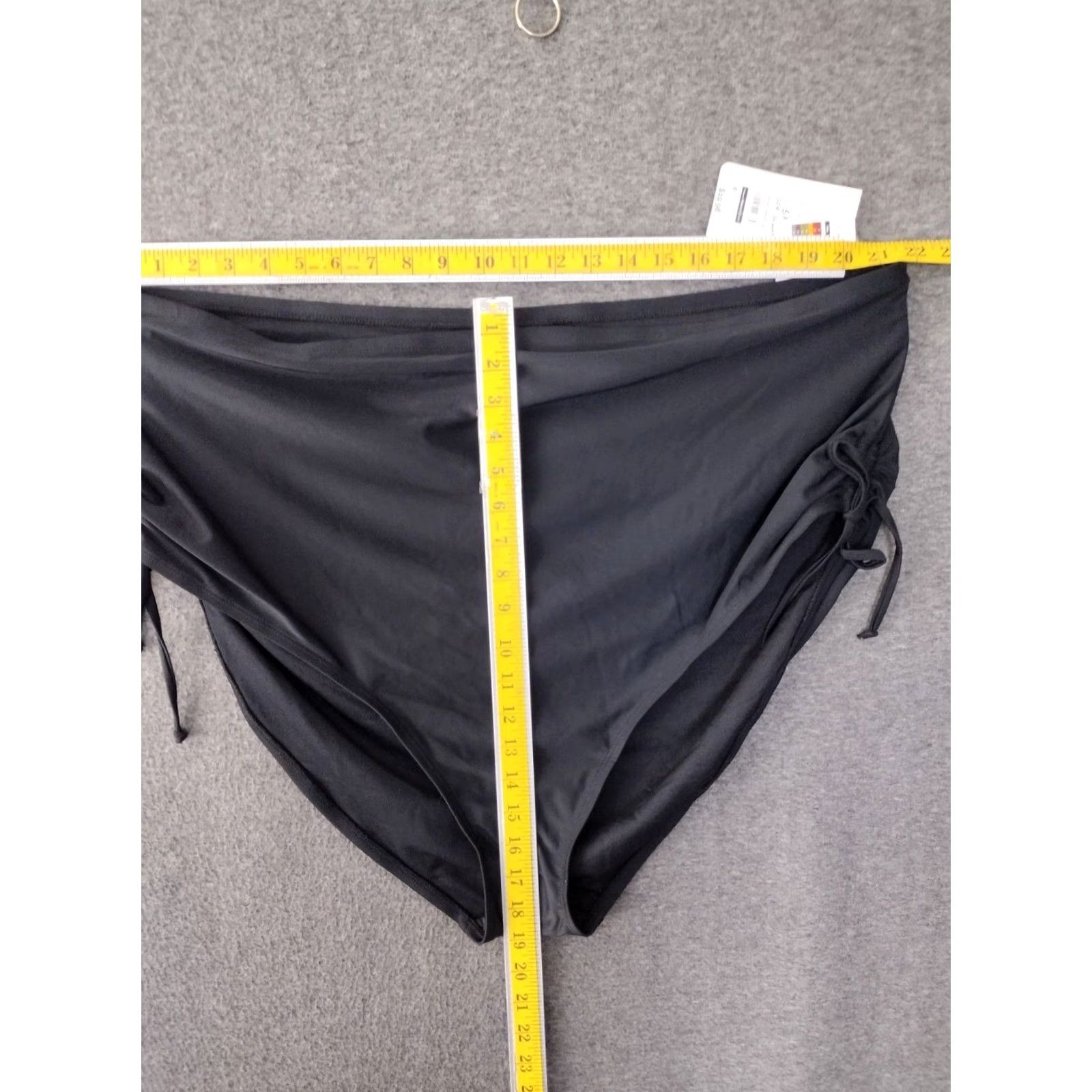 Vintage Terra & Sky Women's Plus Black High Waisted Swim Bottoms 5X Adjustable Ties Black Solid Beach 90s Mens Womens Girls Size 40" / US 18 - 4 Thumbnail