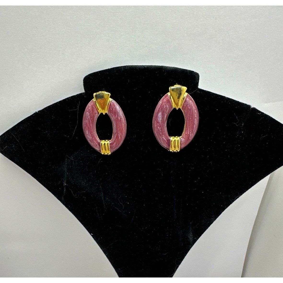 Vintage 80's Oval Post Earrings Purple Sparkle Enamel and Gold Stud Size ONE SIZE - 2 Thumbnail