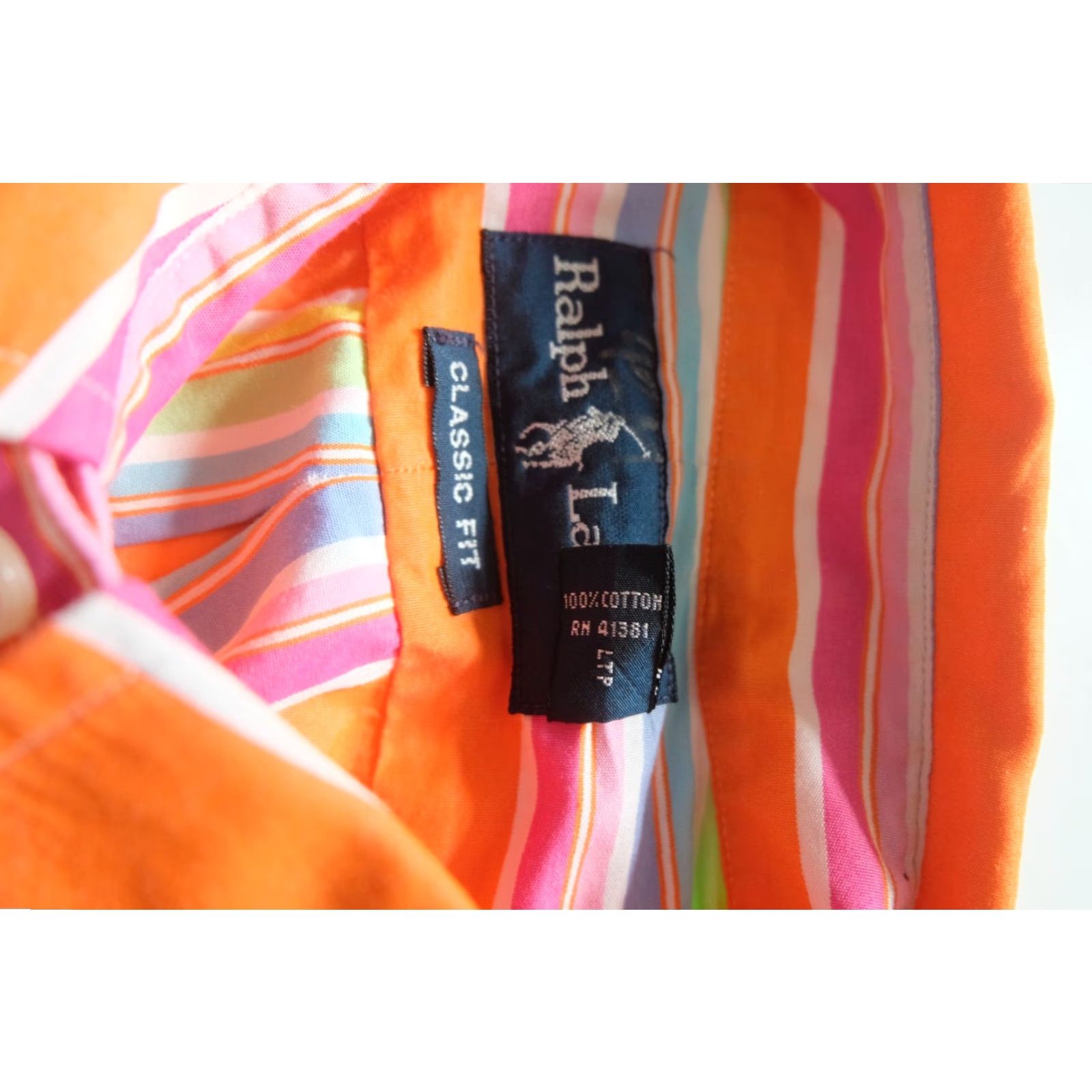 Ralph Lauren RALPH LAUREN CLASSIC FIT 100% COTTON STRIPE ORANGE BUTTON DOWN Y2K SHIRT SZ 16L Size US L / EU 52-54 / 3 - 7 Thumbnail