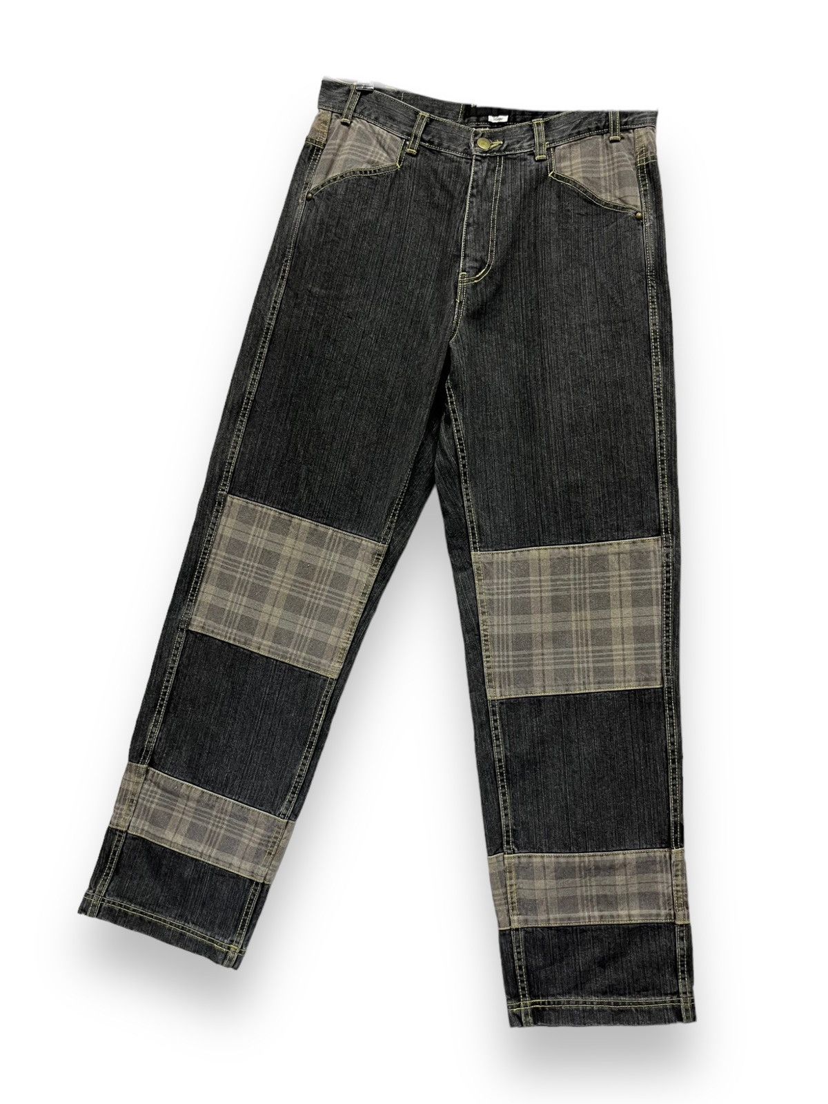 Japanese Brand HIPHOP BAGGY💥CENSORED SENTIENT Nova Check Patchwork Denim💥 Size US 32 / EU 48 - 5 Thumbnail