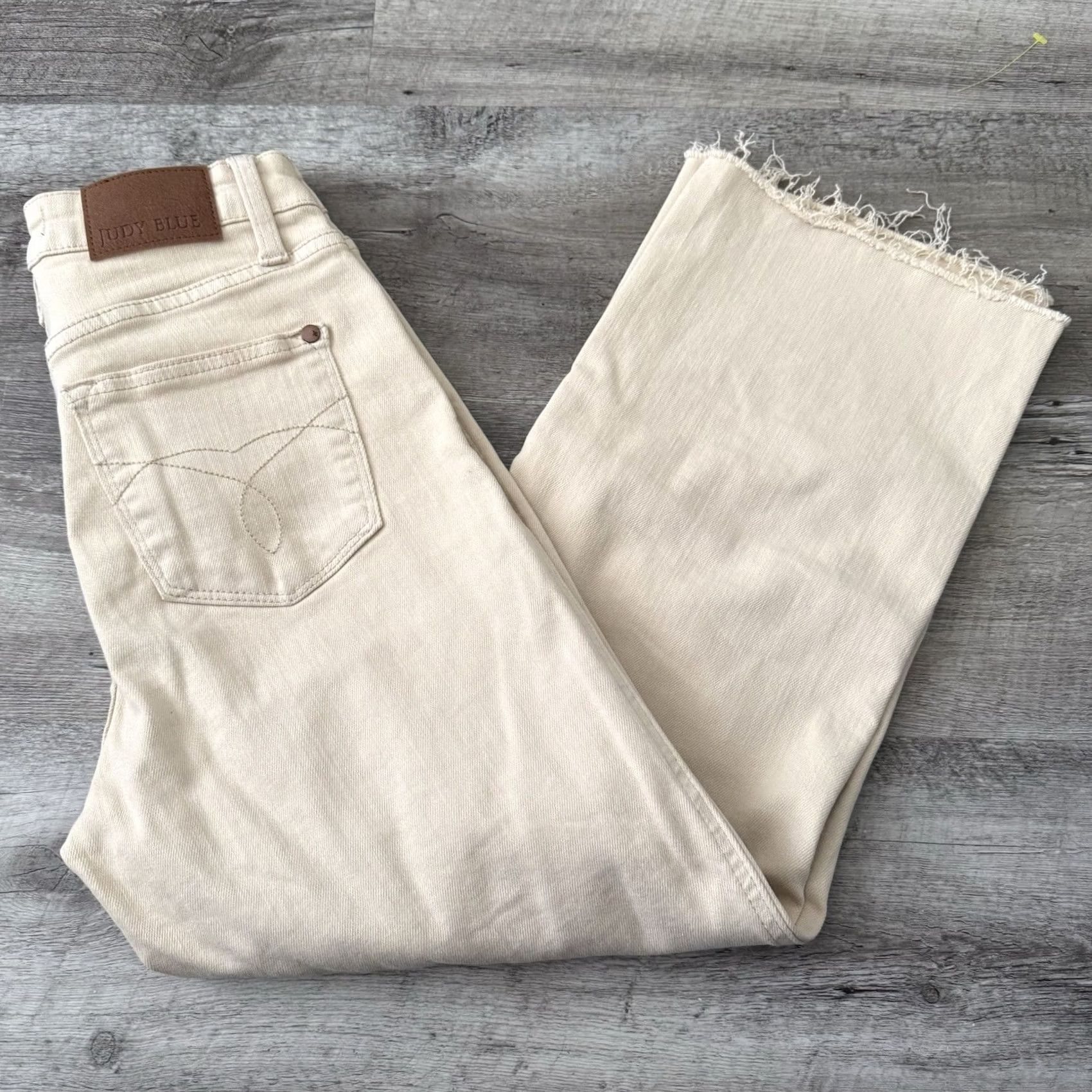 Vintage Judy Blue Jeans Womens 0/24 High Rise Wide Raw Hem Crop Denim Herb Garment Dyed Size 25" / US 0 / IT 36 - 5 Thumbnail