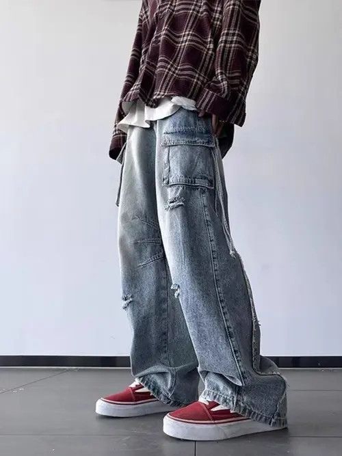 VIBE Blue Baggy Cargo Denim Jeans Size US 31 - 8 Thumbnail