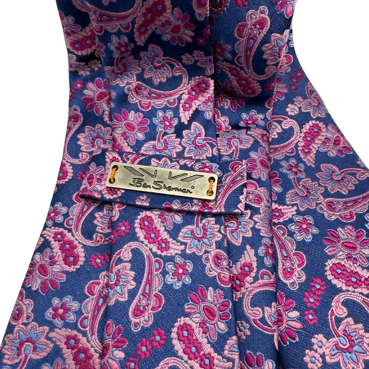 Ben Sherman Silk Tie, Blue & Pink, Made in Italy, Like New