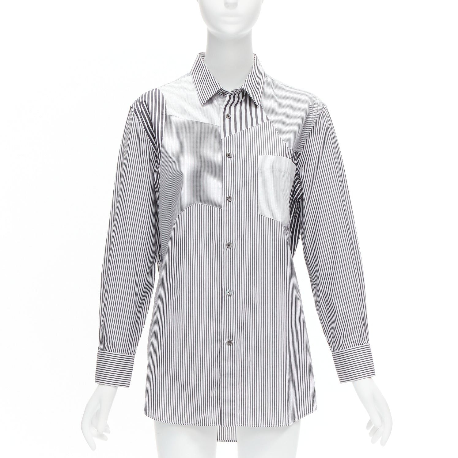 Alexander McQueen ALEXANDER MCQUEEN grey white cotton mixed stripes patchwork shirt Sz.16 L Size L / US 10 / IT 46 - 1 Thumbnail