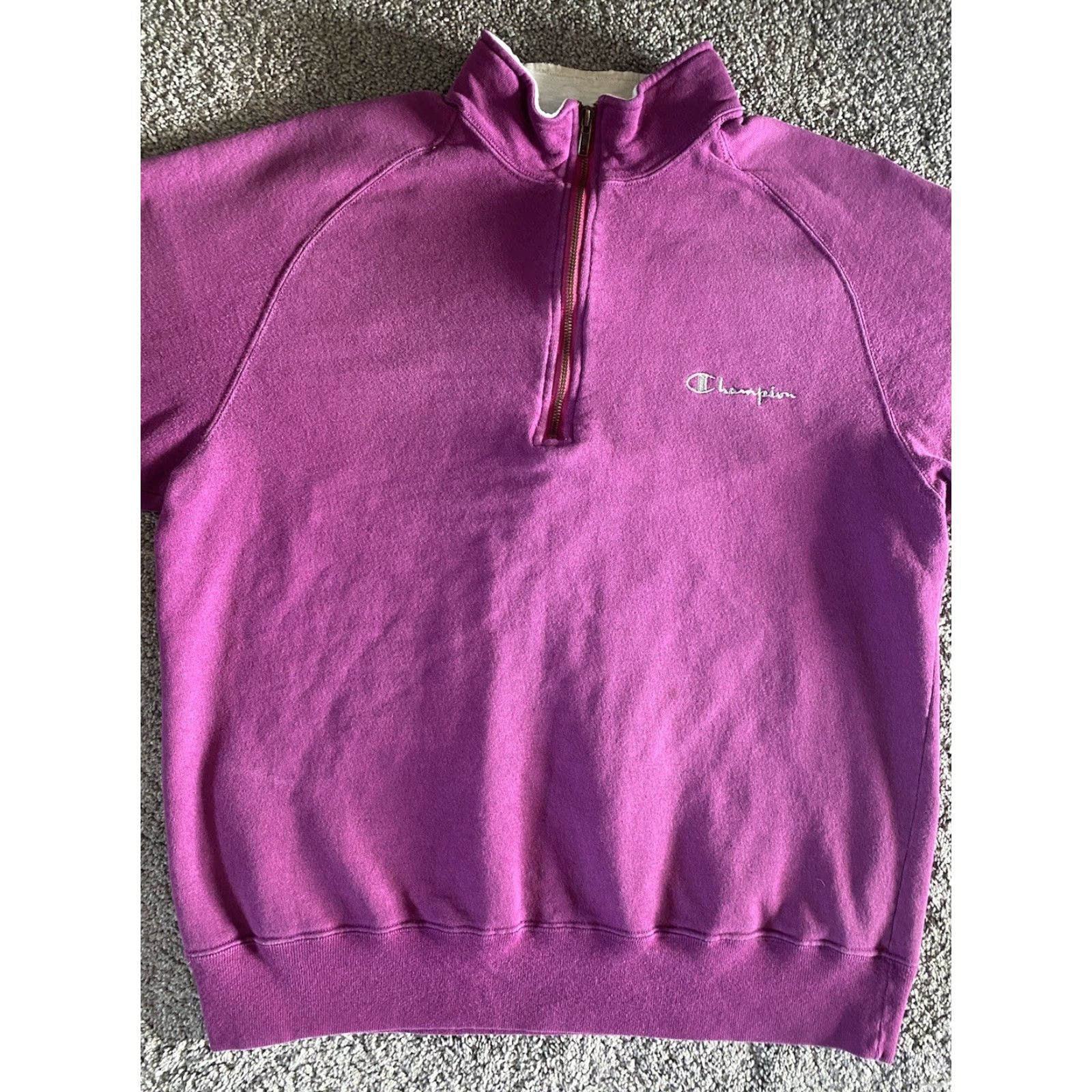 Champion VINTAGE Champion Sweatshirt 1/4 Zip Womens XL Purple Long Sleeve USA 90s Classic Logo Sports Size XL / US 12-14 / IT 48-50 - 6 Thumbnail