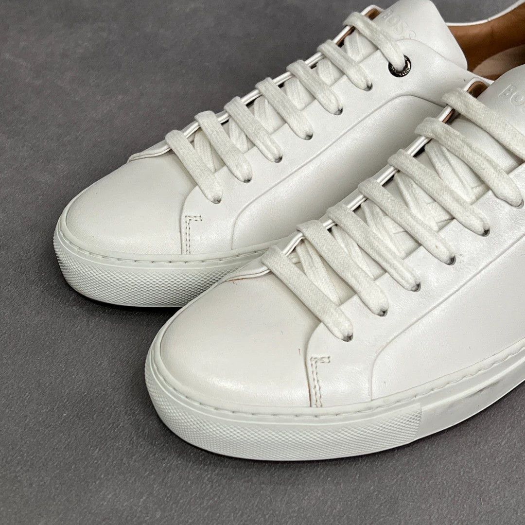 Hugo Boss HUGO BOSS White Full-Grain Leather Lace-Up Sneakers Size US 7 / EU 40 - 4 Thumbnail