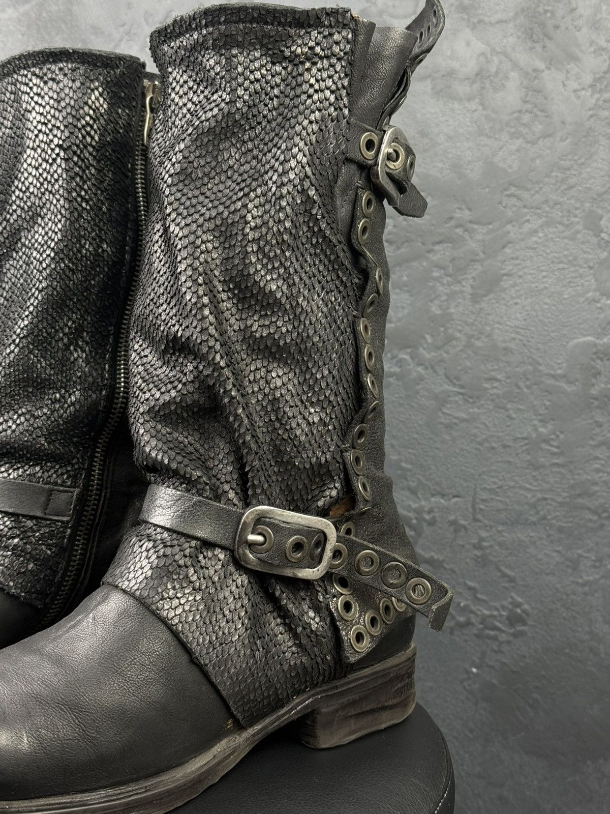 A.S.98 S.98 Saint EC Buckle Leather Boots Distressed Biker Combat Size US 10 / IT 40 - 2 Thumbnail