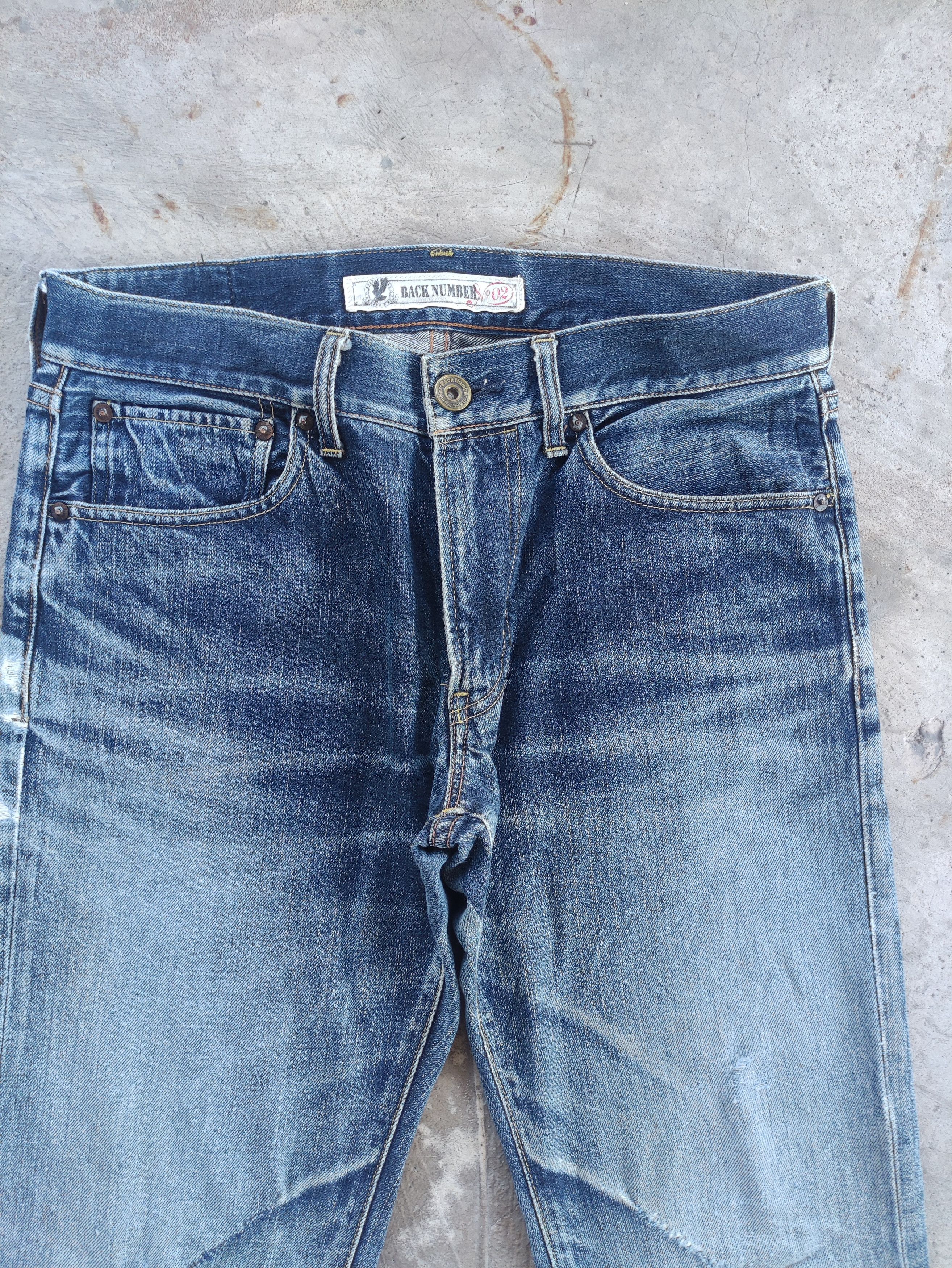 Japanese Brand Vintage Back Number Jean Distressed Faded Denim Pants Size US 33 - 3 Thumbnail