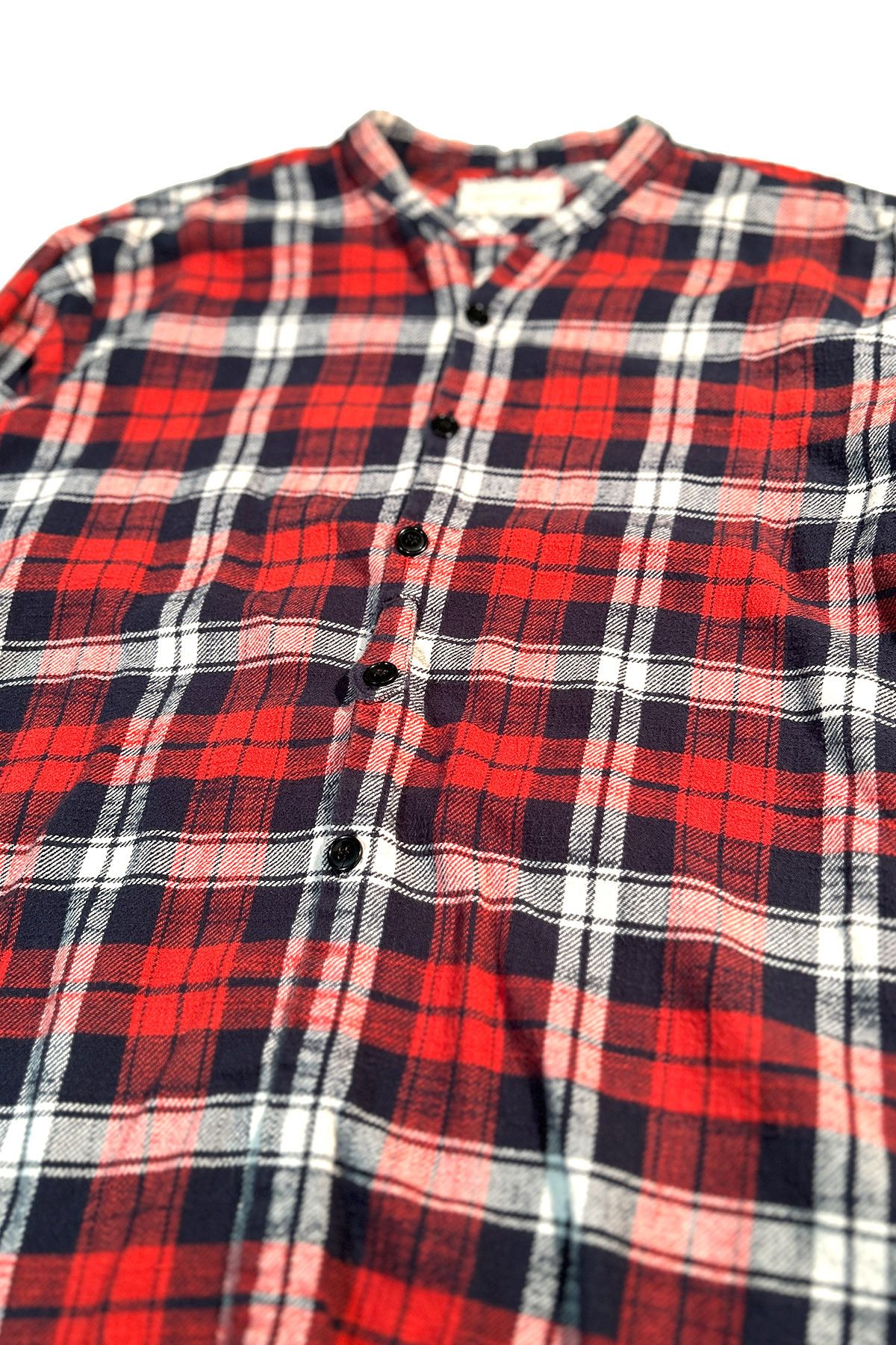 トップス Greg Lauren, Plaid Flannel Studio Shirt Greg Lauren Indigo Stripe Plaid Vintage Denim Studio Shirt
