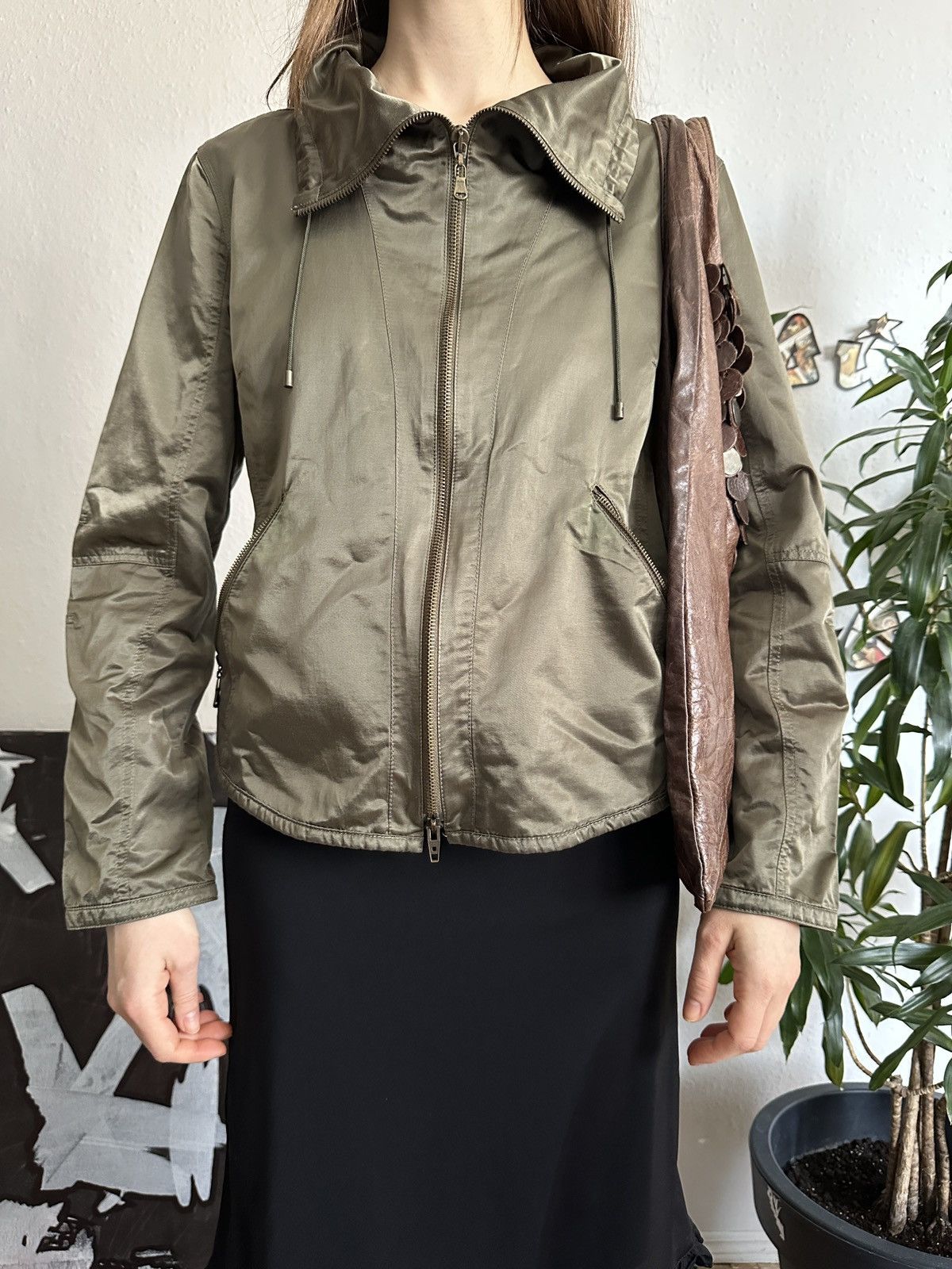 If Six Was Nine × Seditionaries × Vintage Shiny Khaki Doble Zip Up Crop Vintage Jacket Size XS / US 0-2 / IT 36-38 - 2 Thumbnail