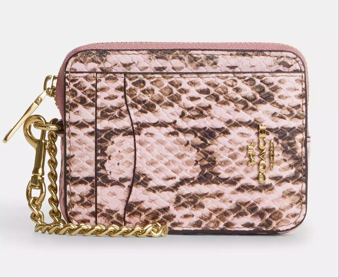 Coach Zip Card Case CEC53 Gold/Pink Snake-embossed leather Size ONE SIZE - 6 Thumbnail