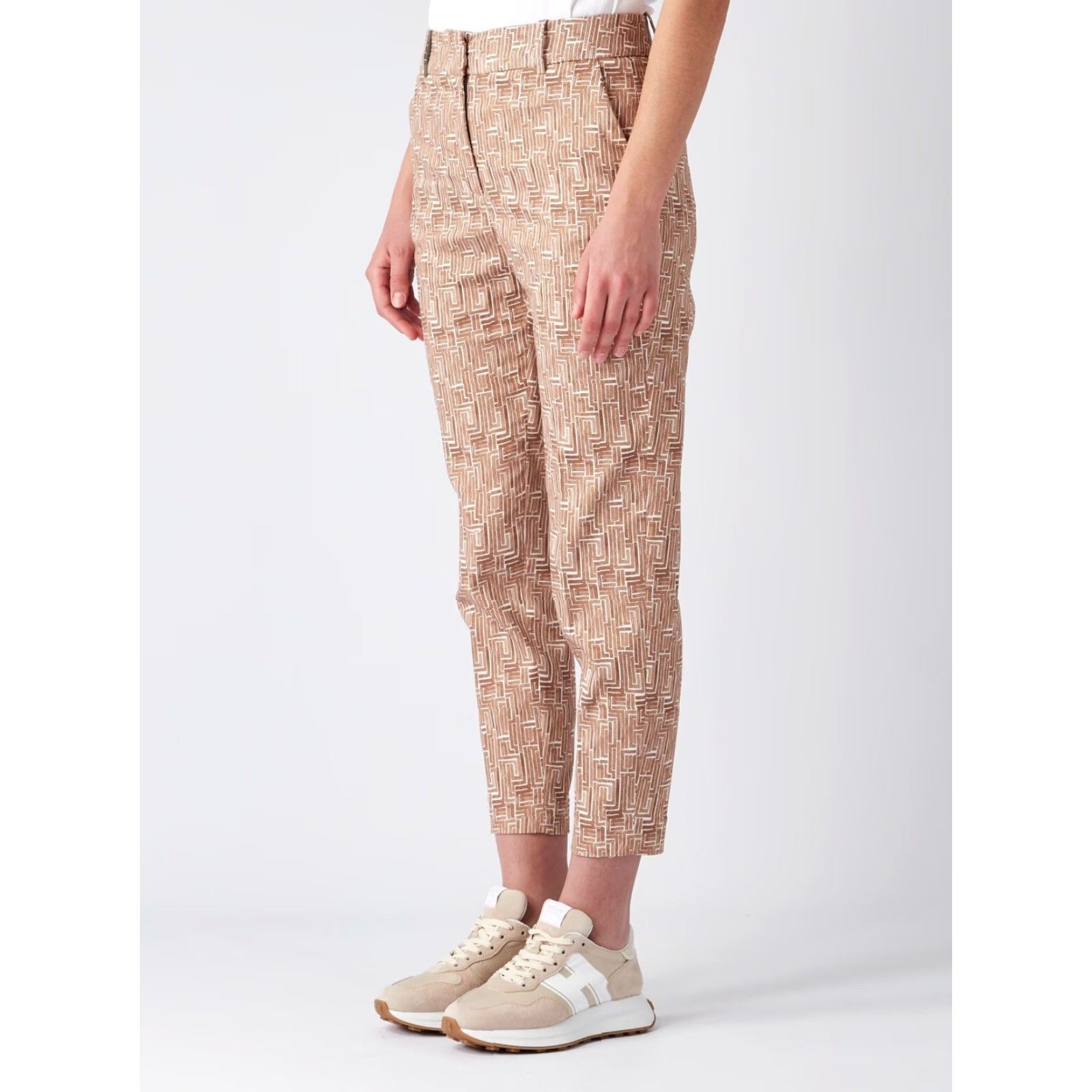 Peserico Peserico Cropped Trousers Women Regular-fit Multicolor Geometric Print High Waist Zip Front Pockets 16 US 52 EU Camel-Butter SUMMER 23 Italy Designer Size 38" / US 16 / IT 52 - 3 Thumbnail