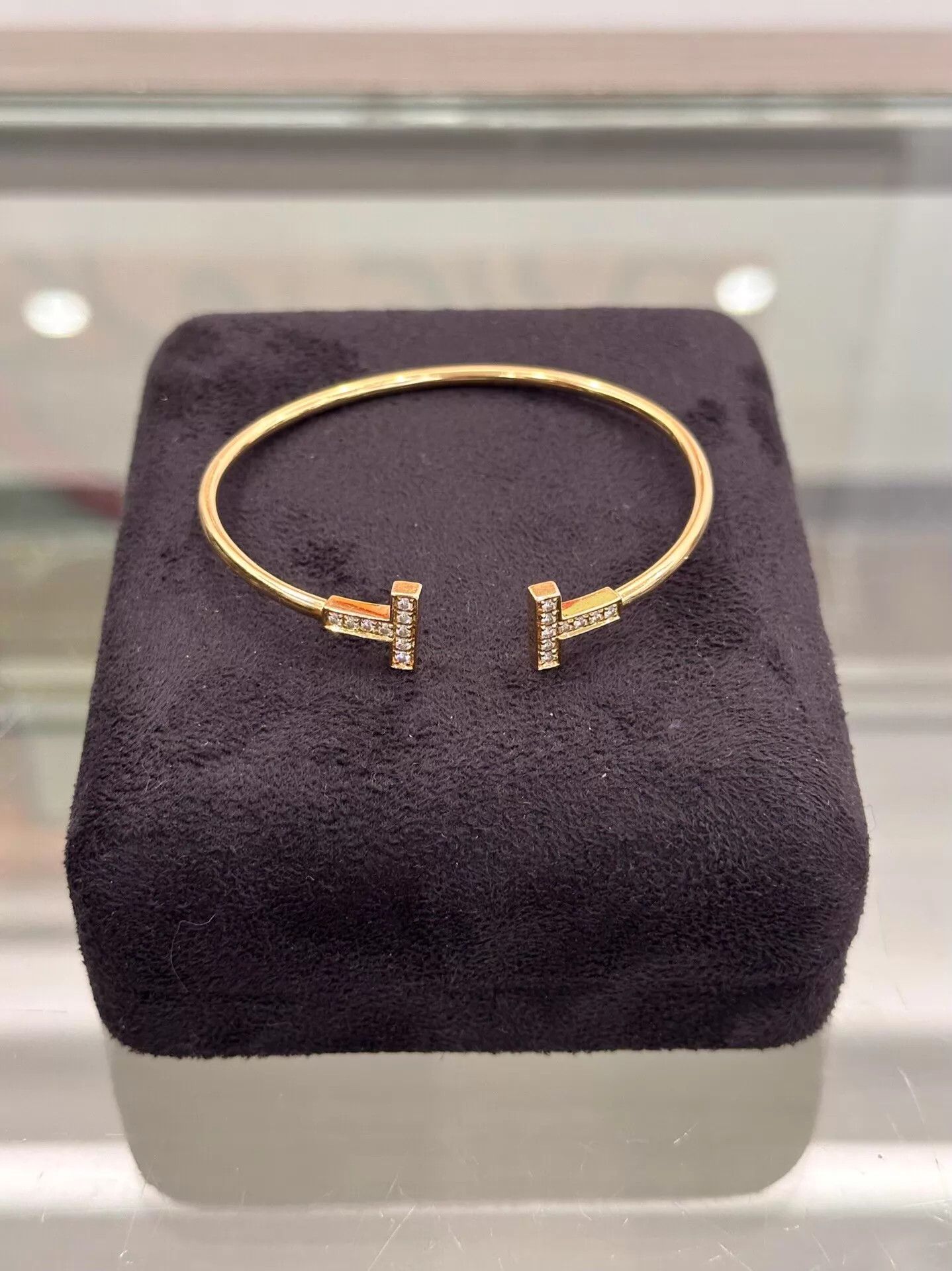 Tiffany & Co. Tiffany T Double T Pave Diamond YG Bangle 15.5cm Size ONE SIZE - 1 Thumbnail