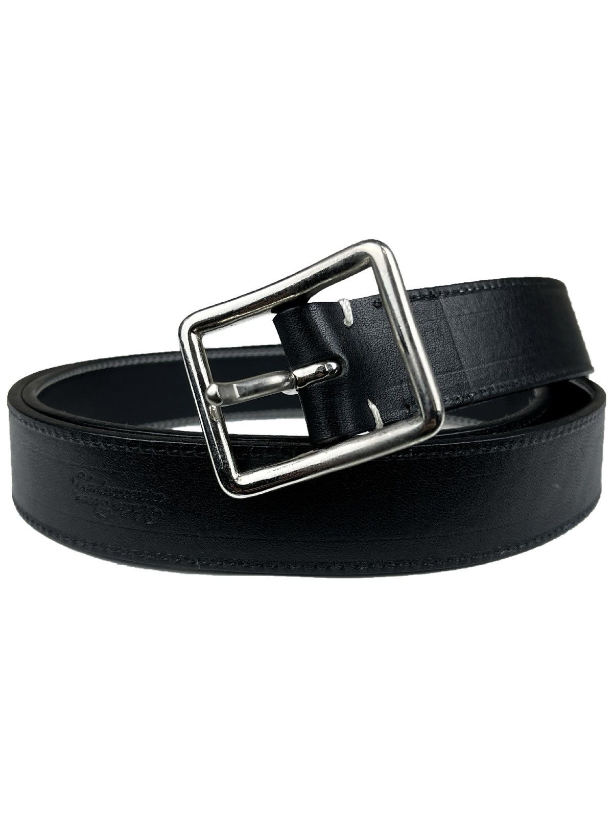 image of Undercover Fuck With The Future Buckled Black Leather Belt, Men's