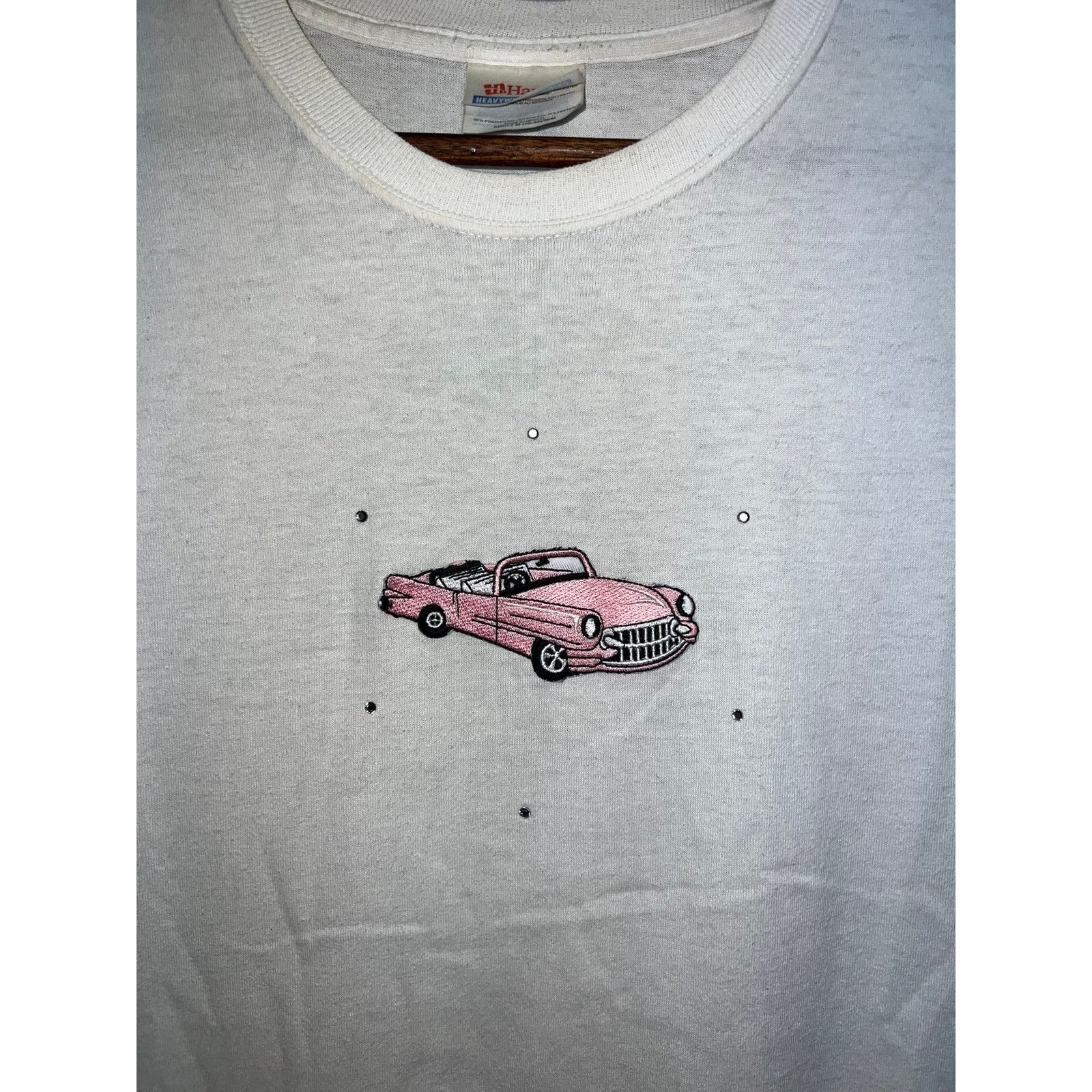Hanes Vintage Cadillac Shirt Pink Patched Car White Tee 90s Medium Size US M / EU 48-50 / 2 - 2 Thumbnail