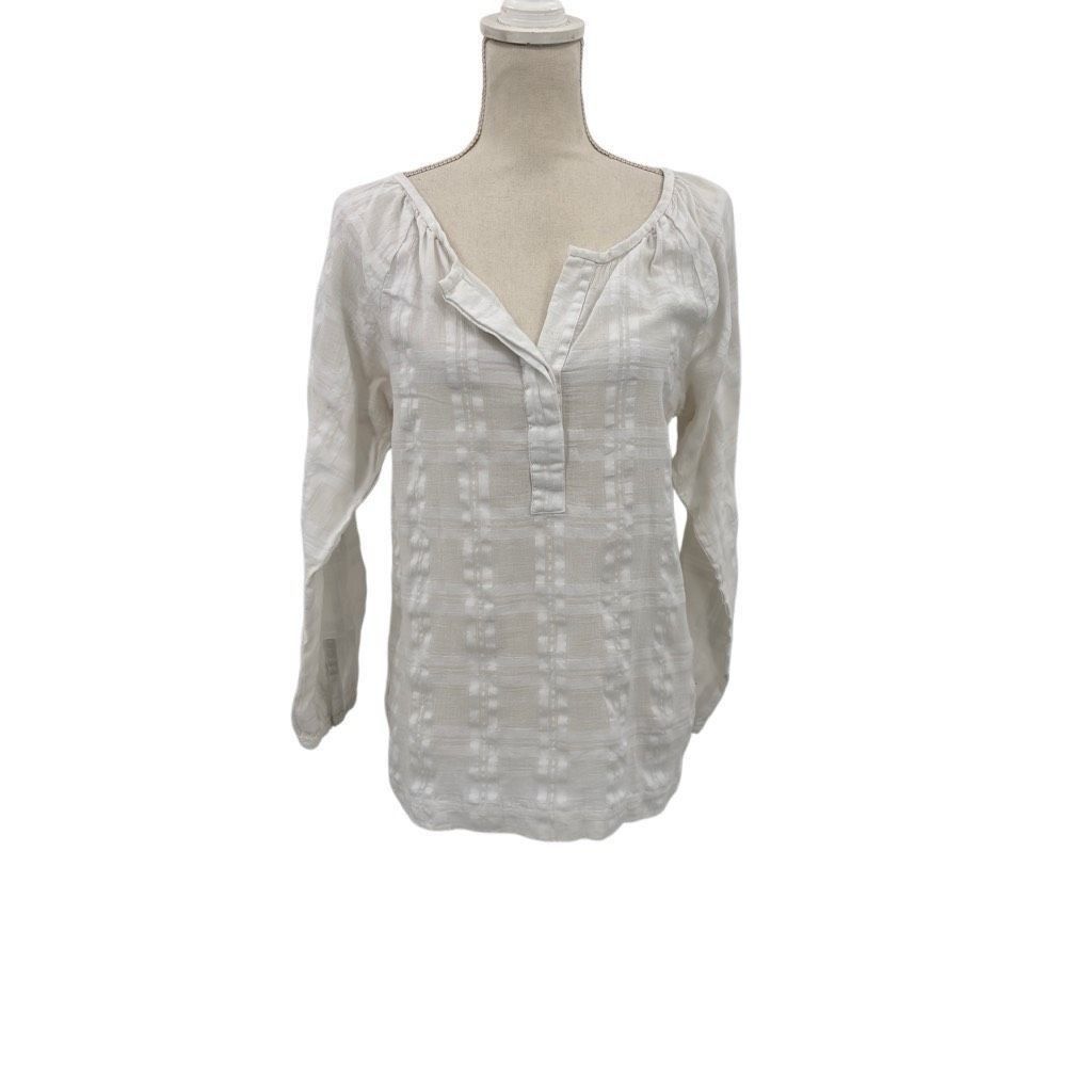 Loft Ann Taylor LOFT Semi Sheer Textured Long Sleeve Blouse Top White Medium Feminine Size M / US 6-8 / IT 42-44 - 1 Thumbnail