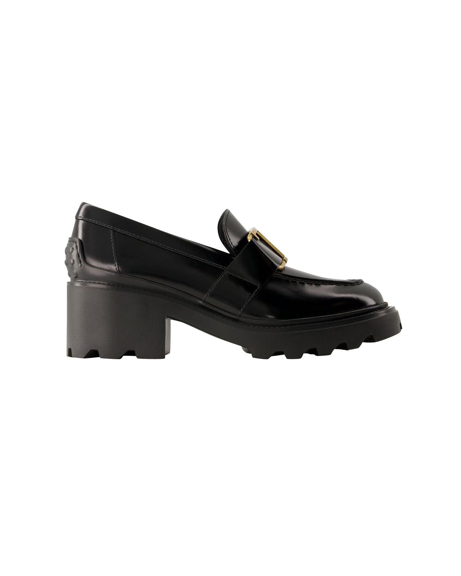 image of Tods Smooth Leather Slip-On Loafers With Rubber Sole in Black, Women's (Size 10)