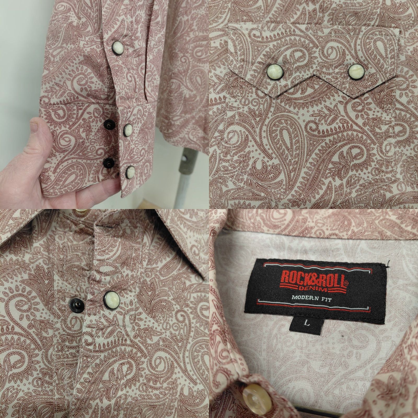 Denime Rock & Roll Denim Shirt Men's Size Large Burgundy Paisley Print Sawtooth Pockets Shirt Children? (no) Size US L / EU 52-54 / 3 - 8 Thumbnail