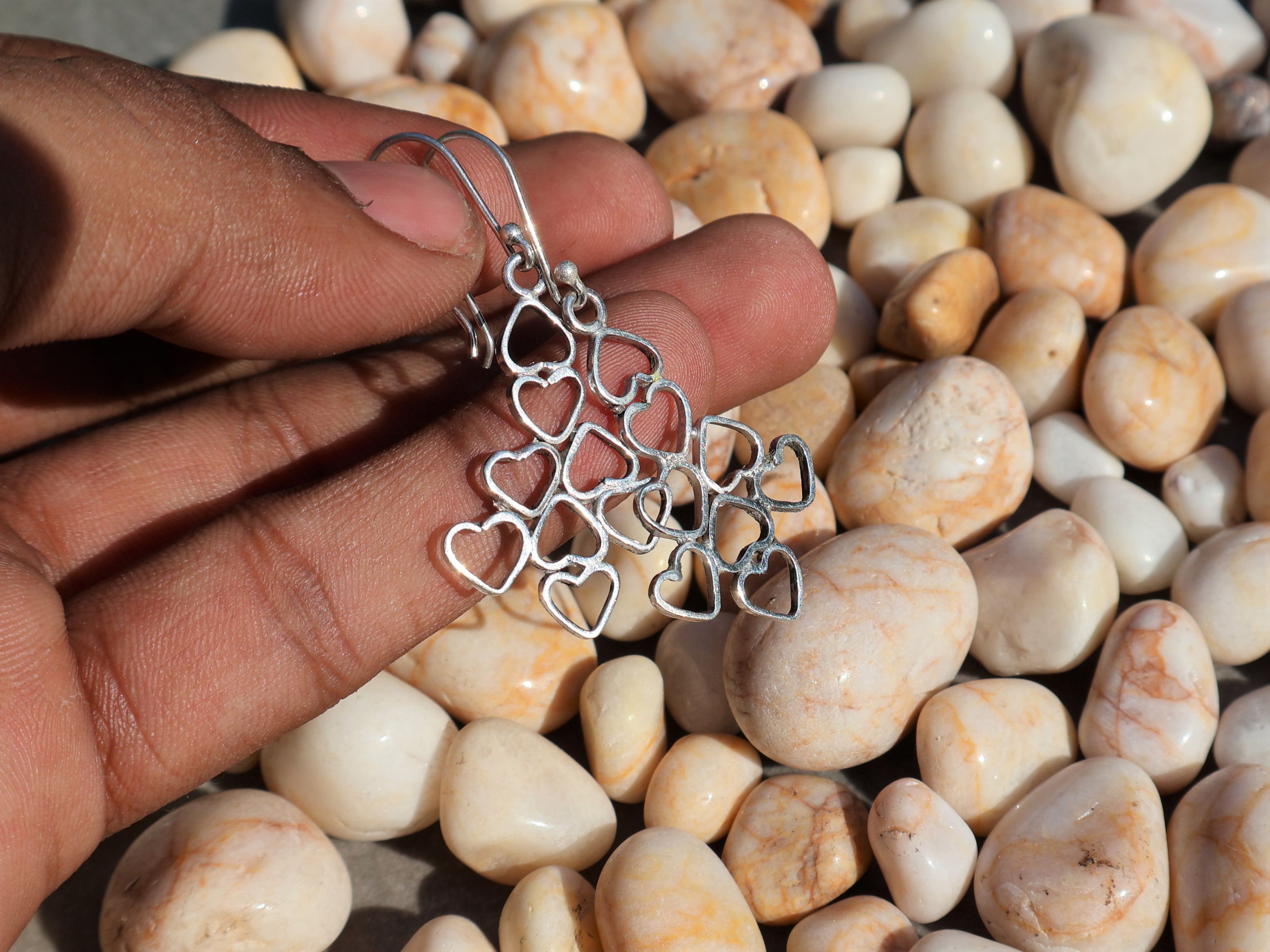 Handmade Heart to Heart Earrings, Sterling Silver Handmade Earring, Size ONE SIZE - 6 Thumbnail