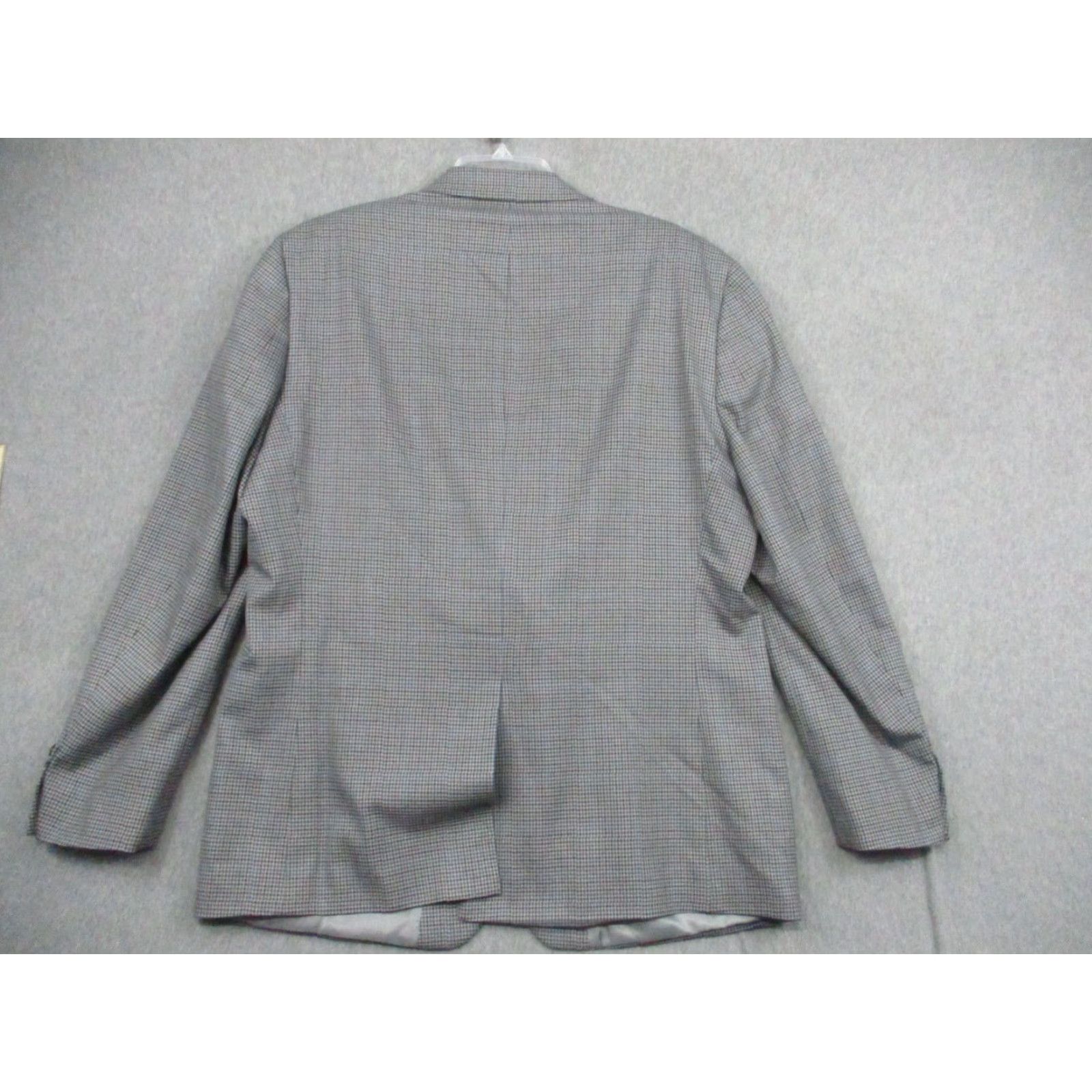 Ralph Lauren VINTAGE LAUREN RALPH LAUREN Blazer 44R Gray Plaid Polyester Stretch Jacket Single-Breasted Notch Lapel Men Size 44R - 6 Thumbnail