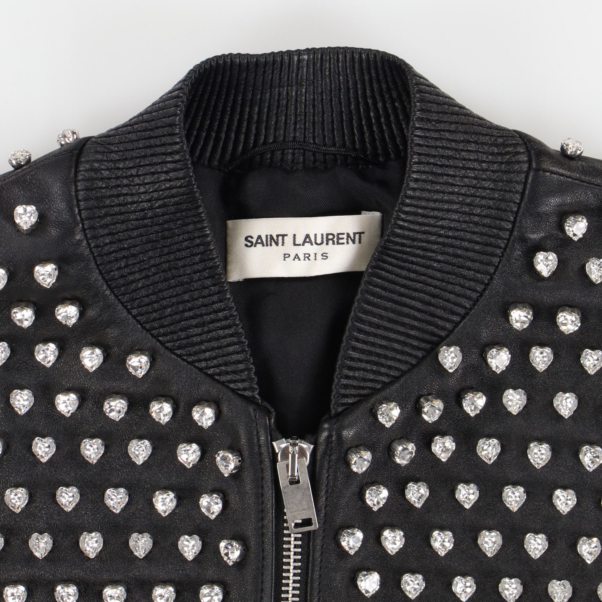 Saint Laurent Paris 1 of 1 Black Heart Studded Leather Bomber Jacket Size US S / EU 44-46 / 1 - 2 Thumbnail