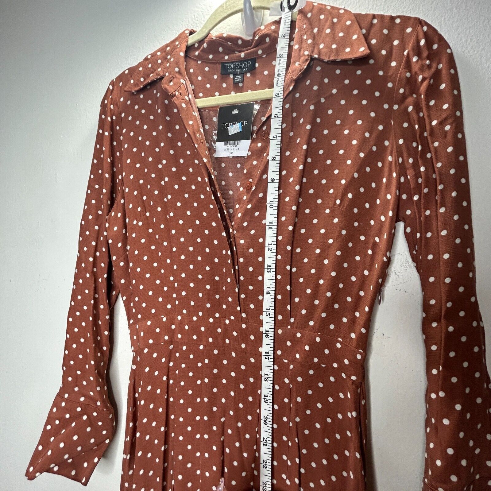 Topshop Topshop Polka-Dot 3/4 Sleeve Button Pleated Slit Maxi Dress Size XS / US 0-2 / IT 36-38 - 10 Thumbnail