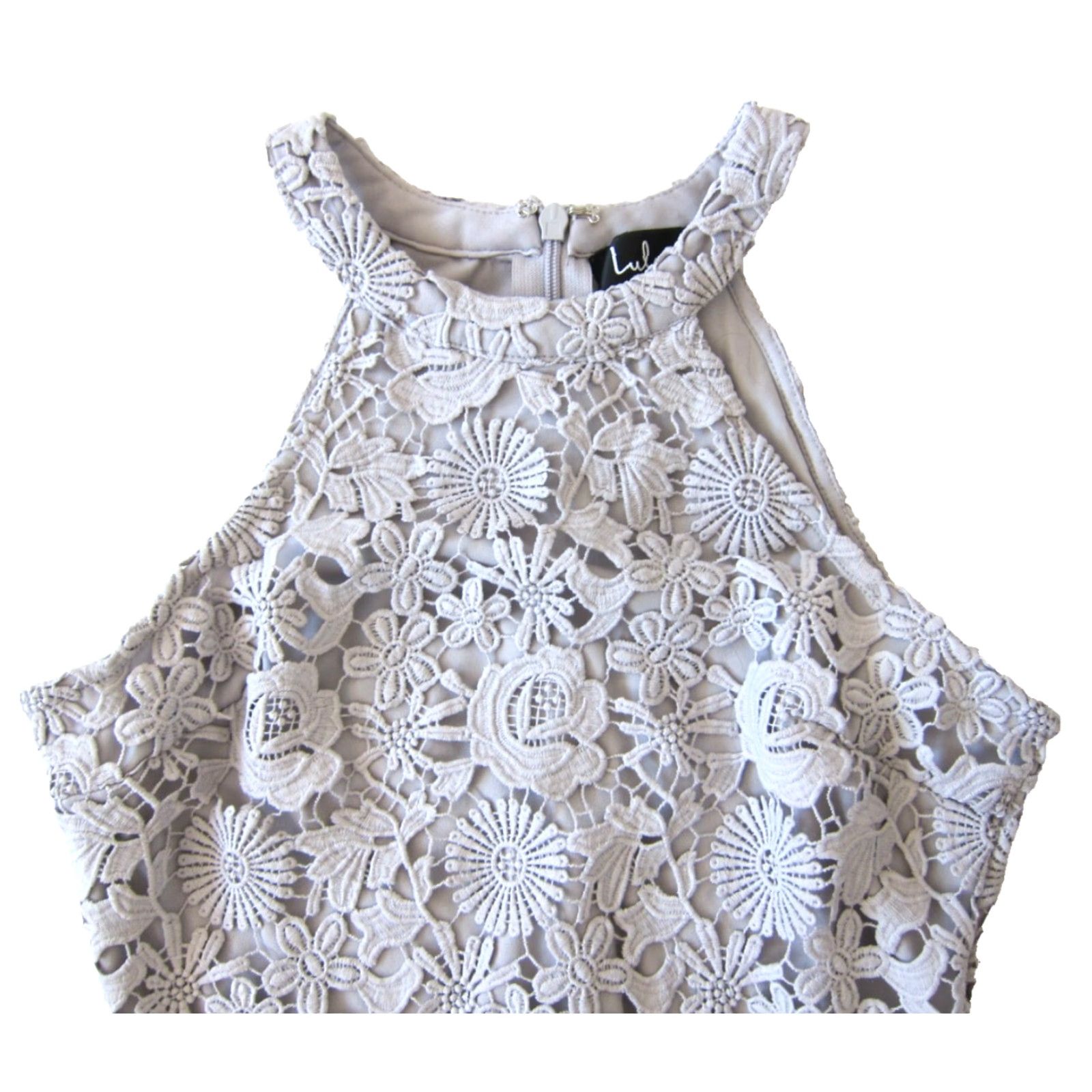 Lulus Lulus Grey Crochet Knit High Neck Sleeveless Bodycon A-Line Halter Dress Medium Size M / US 6-8 / IT 42-44 - 4 Thumbnail