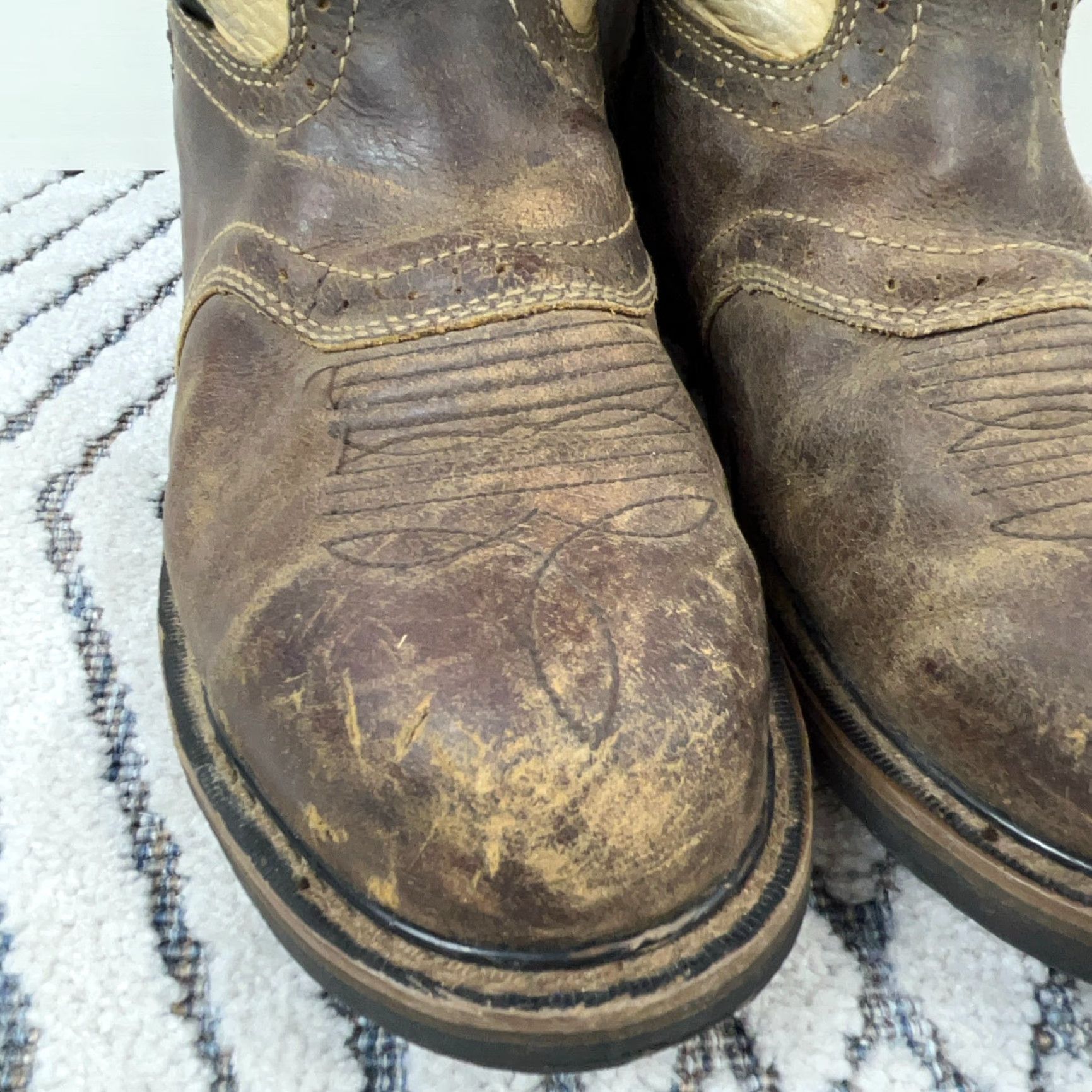 Justin Boots VINTAGE Justin Boots Men 11.5 D Brown Steel Toe Western Work Boot Leather Casu Size US 11.5 / EU 44-45 - 5 Thumbnail