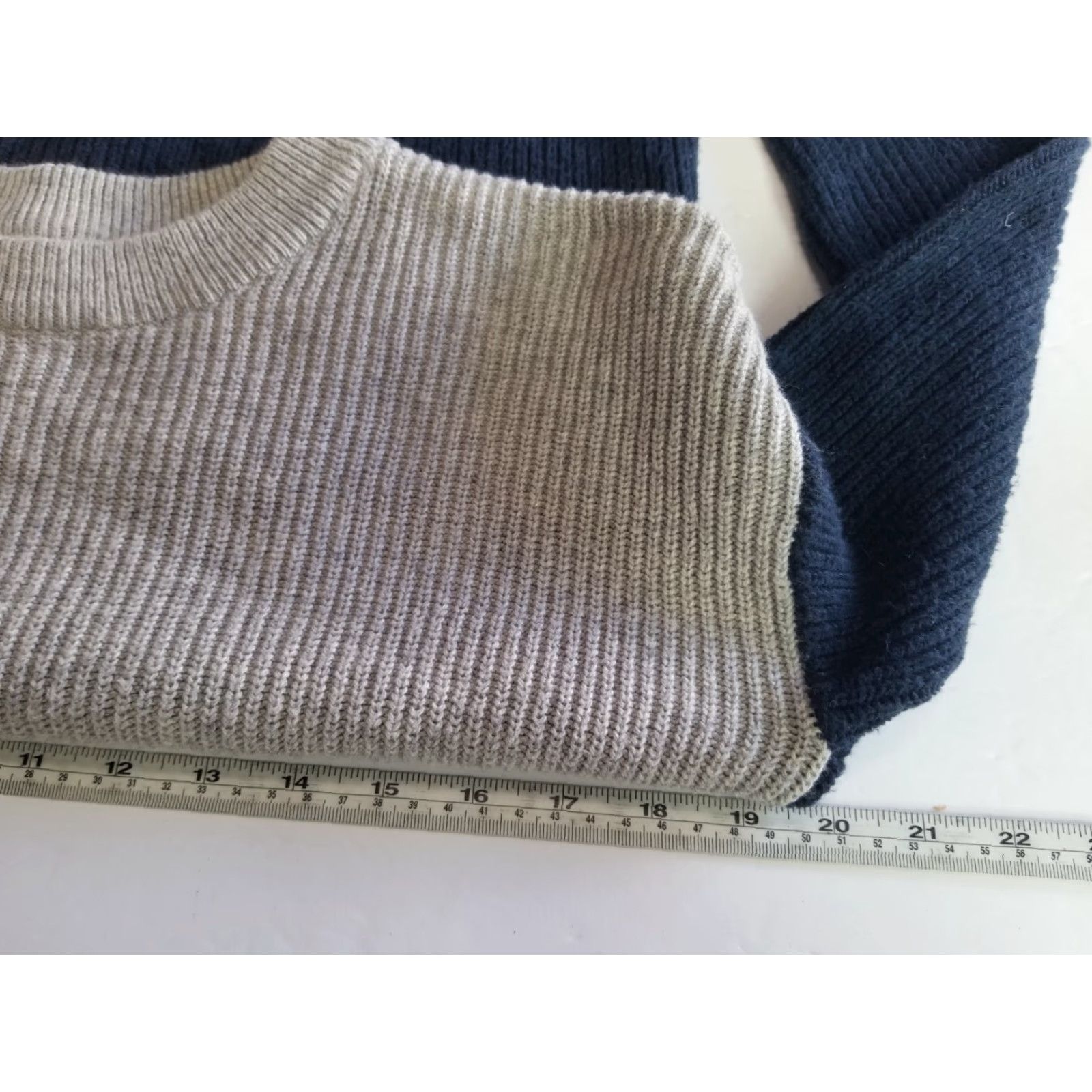 Madewell Madewell Sweater Womens XS Gray Blue Pullover Crewneck V-Neck Long Sleeve Striped Knit Stretch Regular Relaxed Cotton Viscose Polyamide Women Size XS / US 0-2 / IT 36-38 - 4 Thumbnail