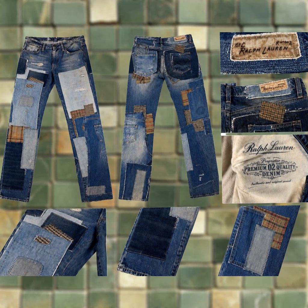Ralph Lauren Ralph Lauren Jeans 29x32 Blue Patchwork Distressed Plaid Straight R01002 Men Jeans Slim Fit Regular 29x32 Vintage No Size US 29 - 1 Thumbnail