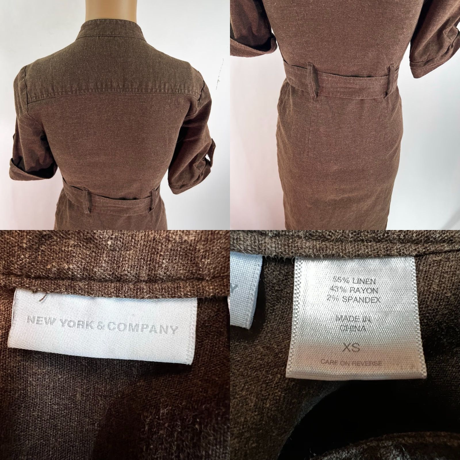 Vintage VTG New York & Co Utility Linen Midi Dress Shirt Dress XS Brown Belt Maxi? Size XS / US 0-2 / IT 36-38 - 8 Thumbnail